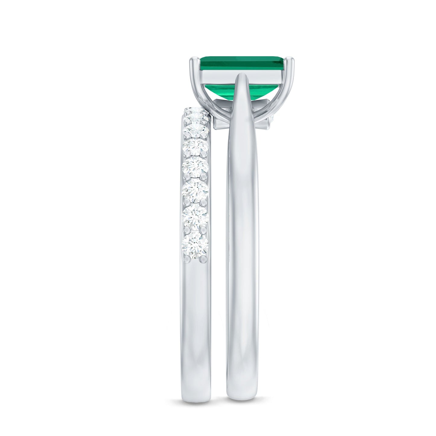 Certified Lab Grown Emerald Cut Emerald Engagement Ring with Ring Guard