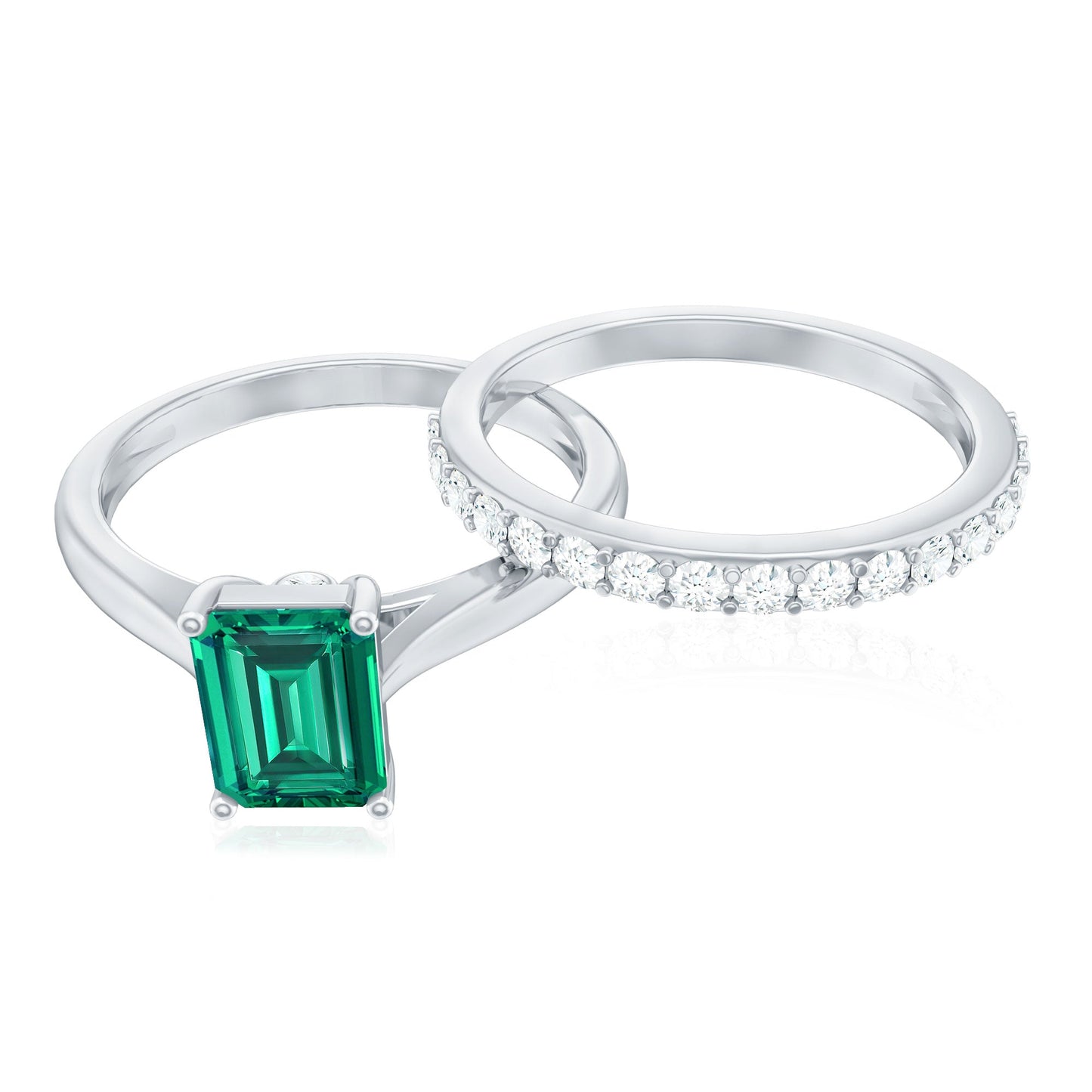 Certified Lab Grown Emerald Cut Emerald Engagement Ring with Ring Guard