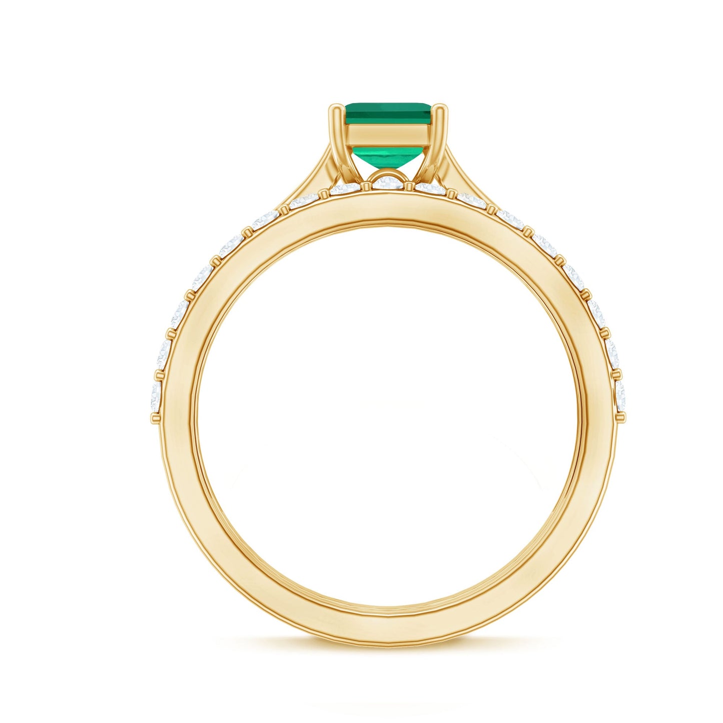 Certified Lab Grown Emerald Cut Emerald Engagement Ring with Ring Guard