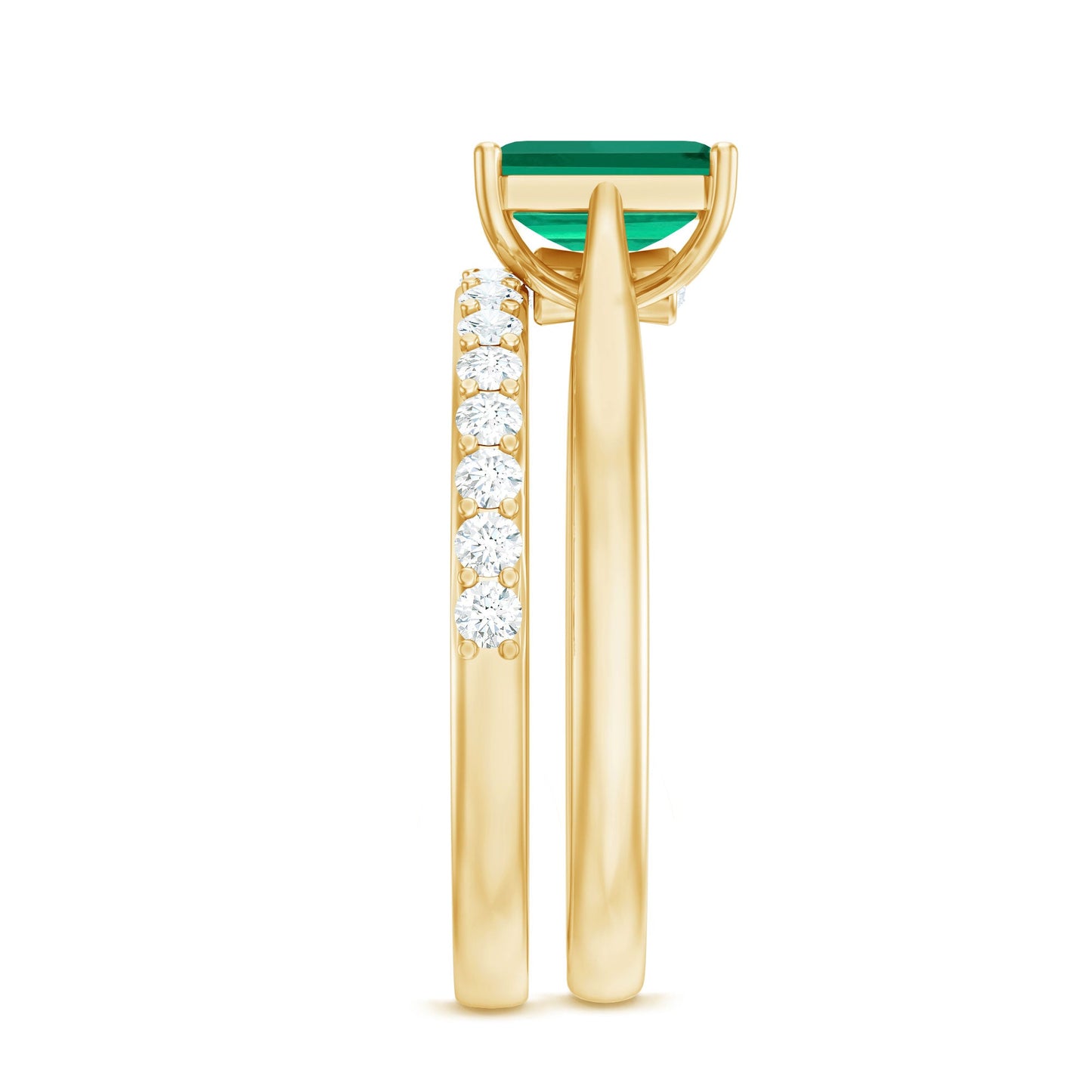 Certified Lab Grown Emerald Cut Emerald Engagement Ring with Ring Guard