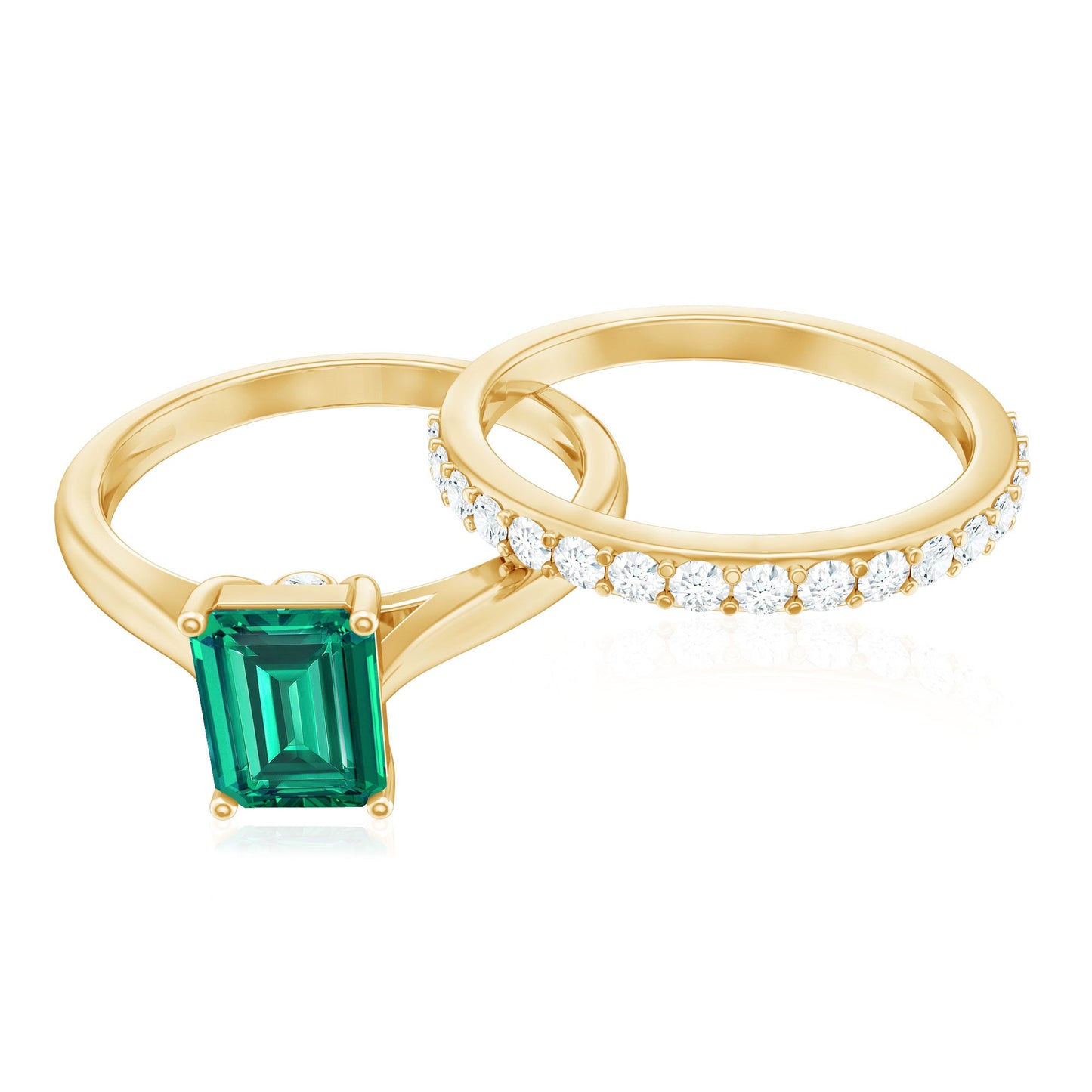 Certified Lab Grown Emerald Cut Emerald Engagement Ring with Ring Guard