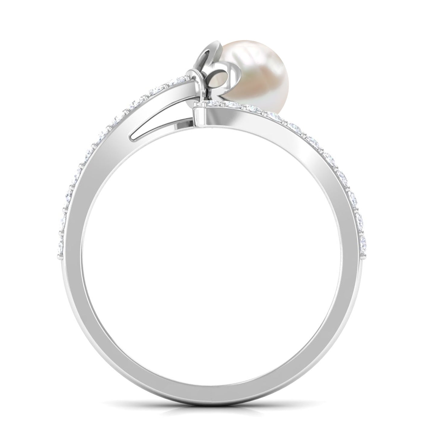 Natural 2 Carat Freshwater Pearl Wrap Engagement Ring with Diamond