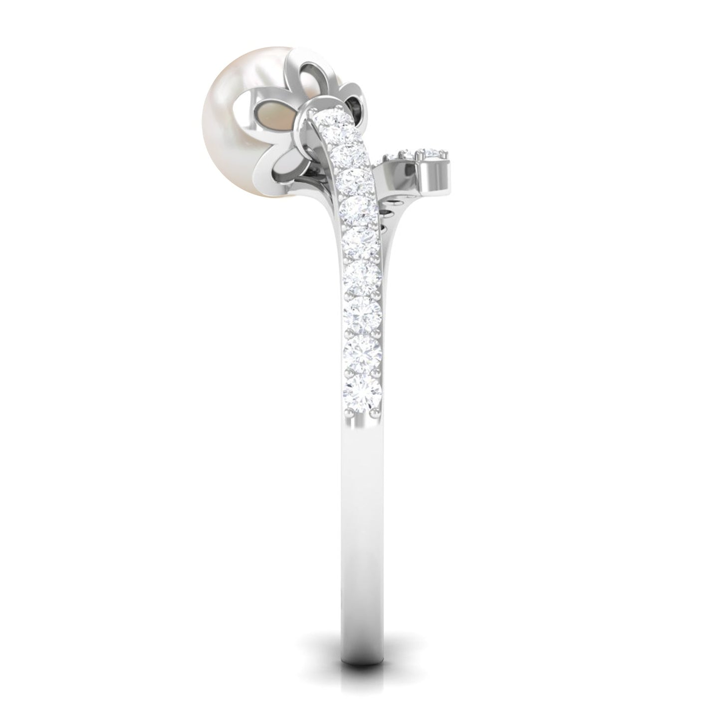 Natural 2 Carat Freshwater Pearl Wrap Engagement Ring with Diamond