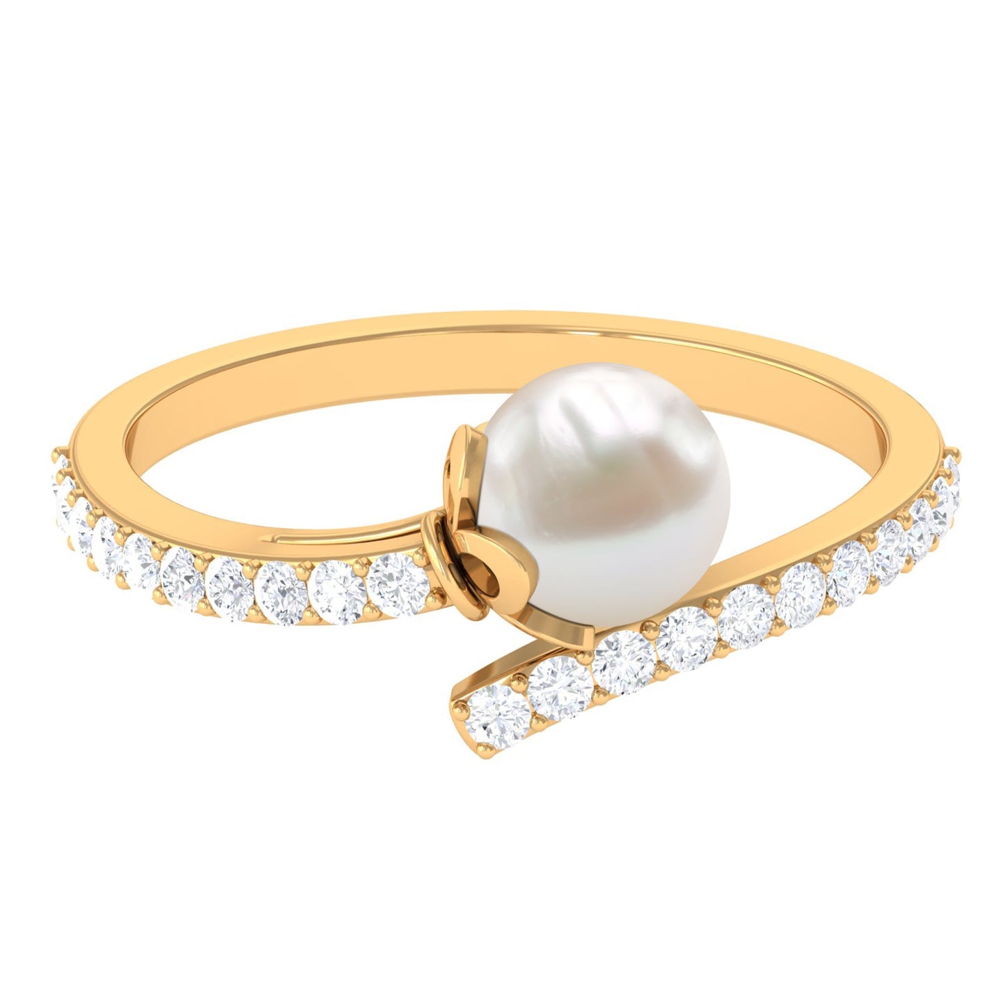 Natural 2 Carat Freshwater Pearl Wrap Engagement Ring with Diamond