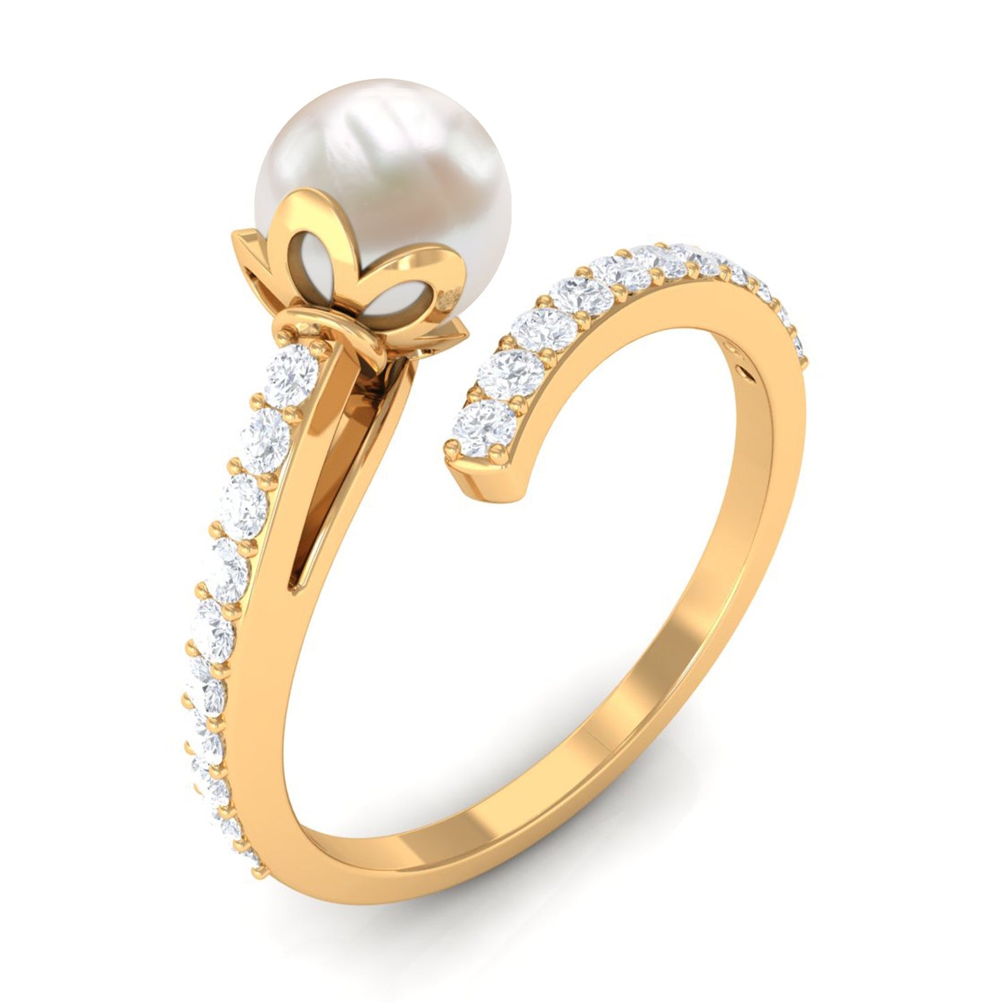 Natural 2 Carat Freshwater Pearl Wrap Engagement Ring with Diamond