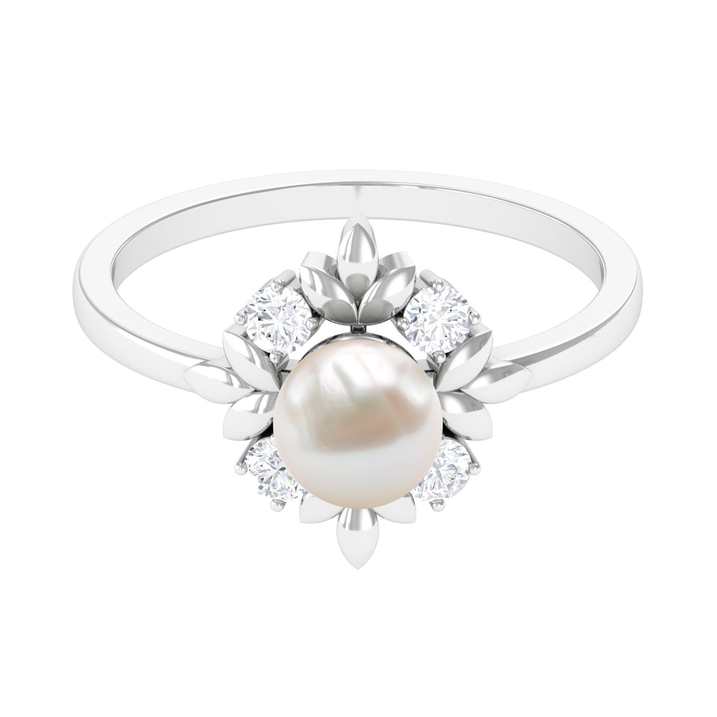 Nature Inspired 2 Carat Freshwater Pearl Engagement Ring with Diamond