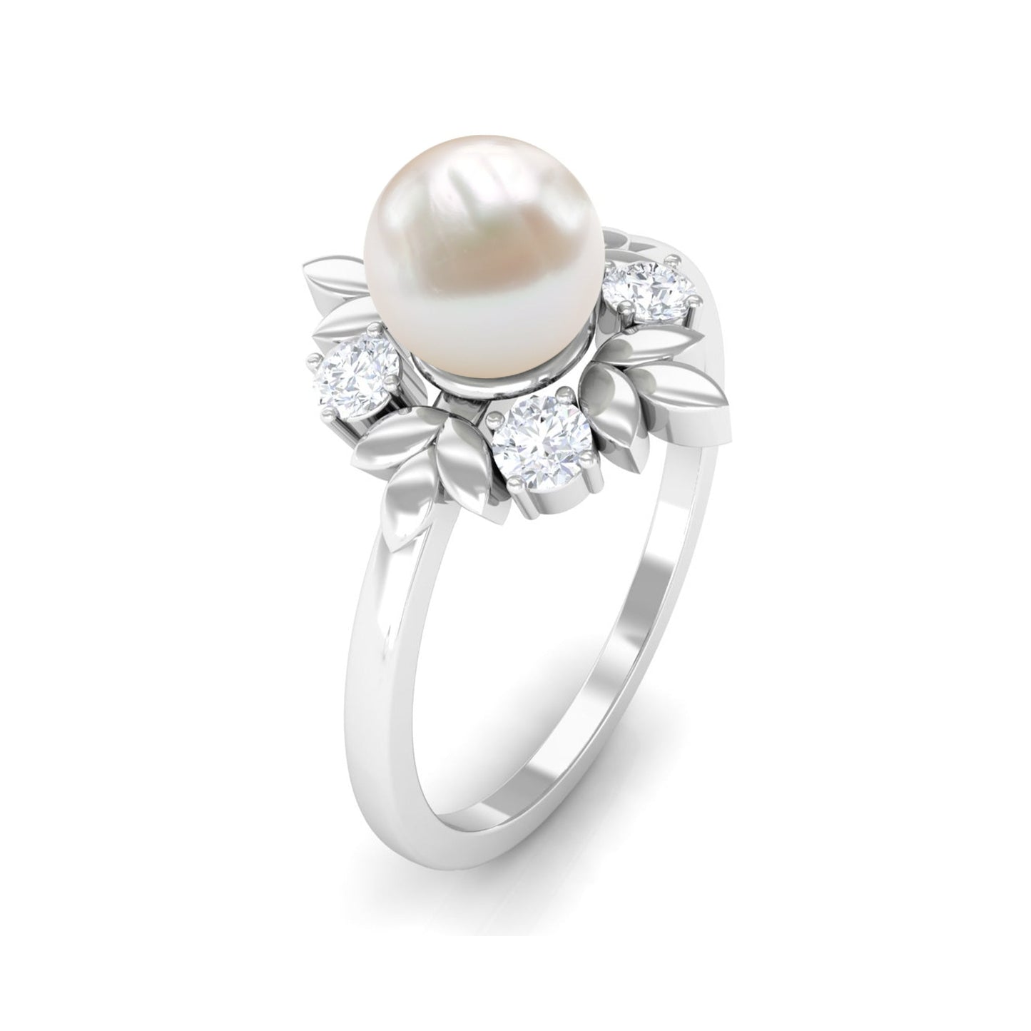 Nature Inspired 2 Carat Freshwater Pearl Engagement Ring with Diamond