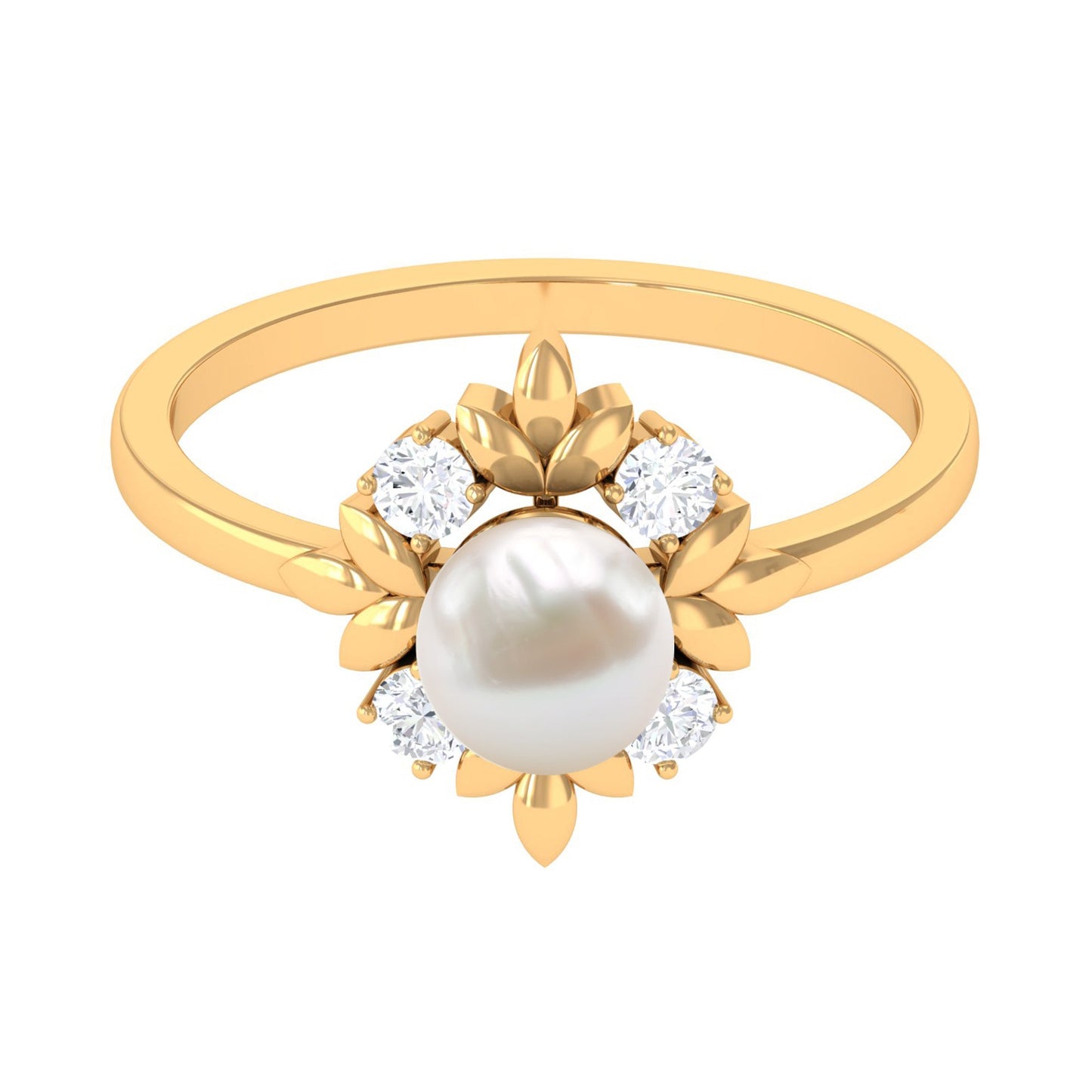 Nature Inspired 2 Carat Freshwater Pearl Engagement Ring with Diamond