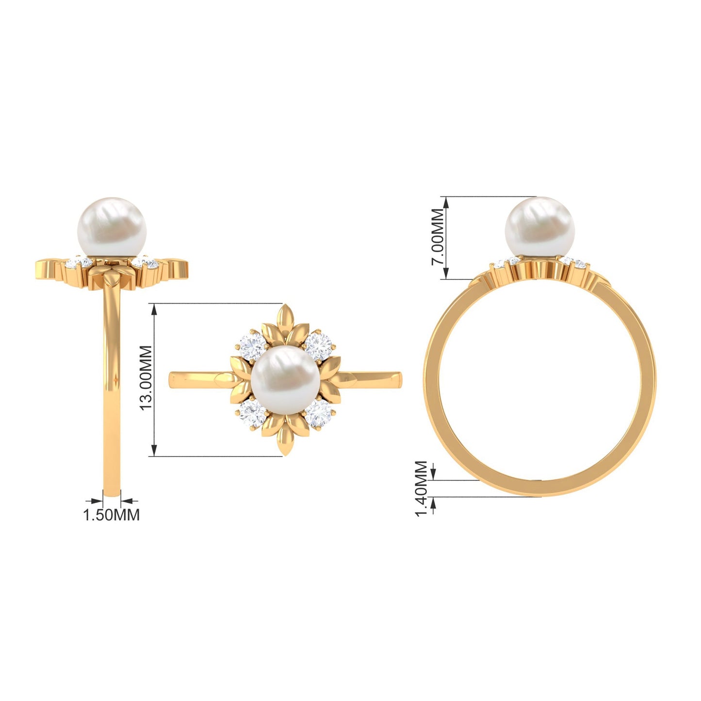 Nature Inspired 2 Carat Freshwater Pearl Engagement Ring with Diamond