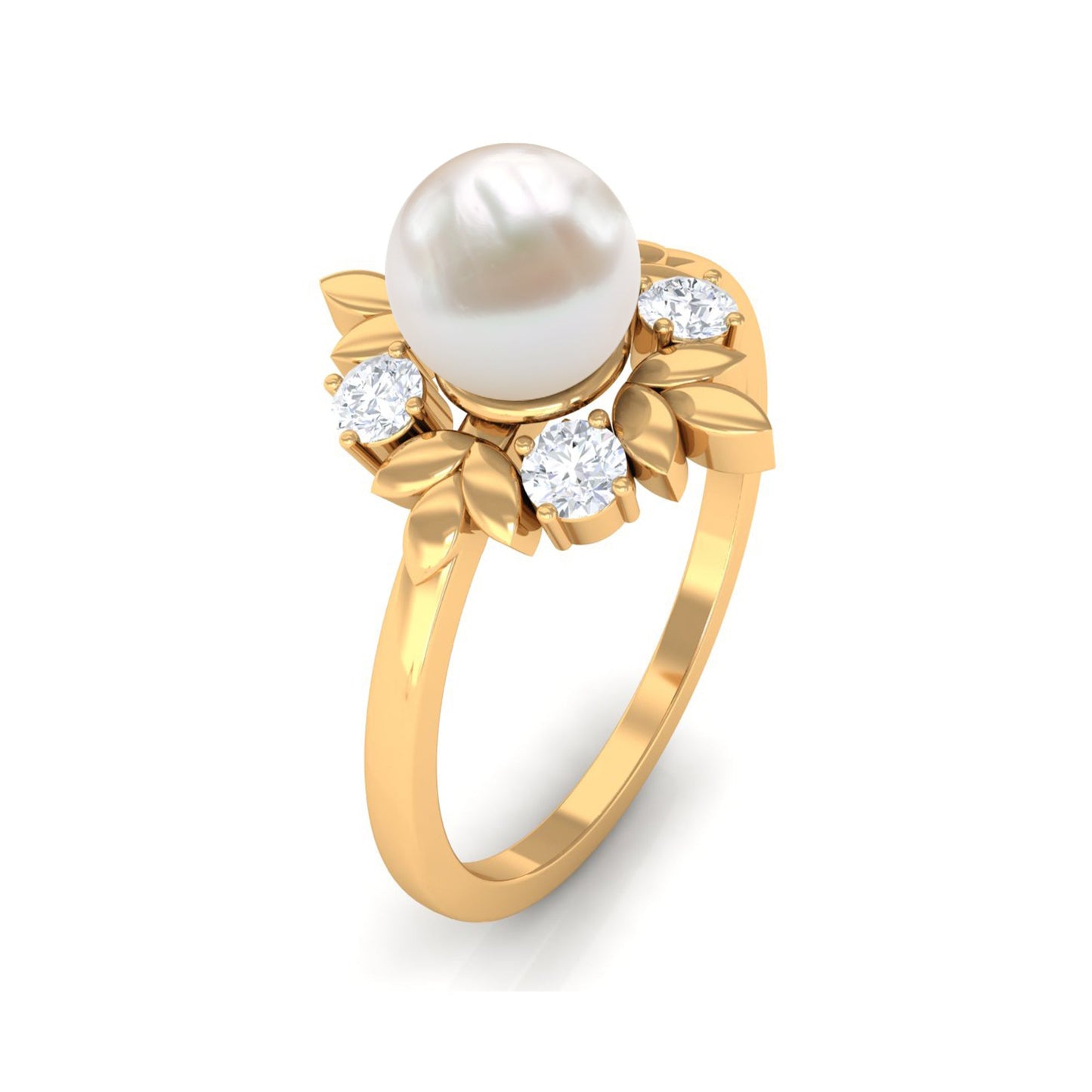 Nature Inspired 2 Carat Freshwater Pearl Engagement Ring with Diamond