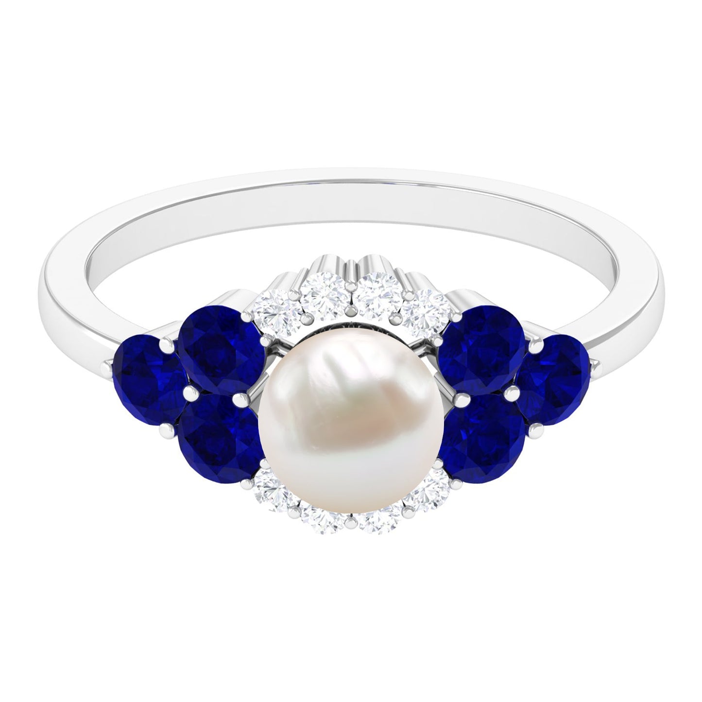 2 Carat Freshwater Pearl and Blue Sapphire Engagement Ring with Moissanite