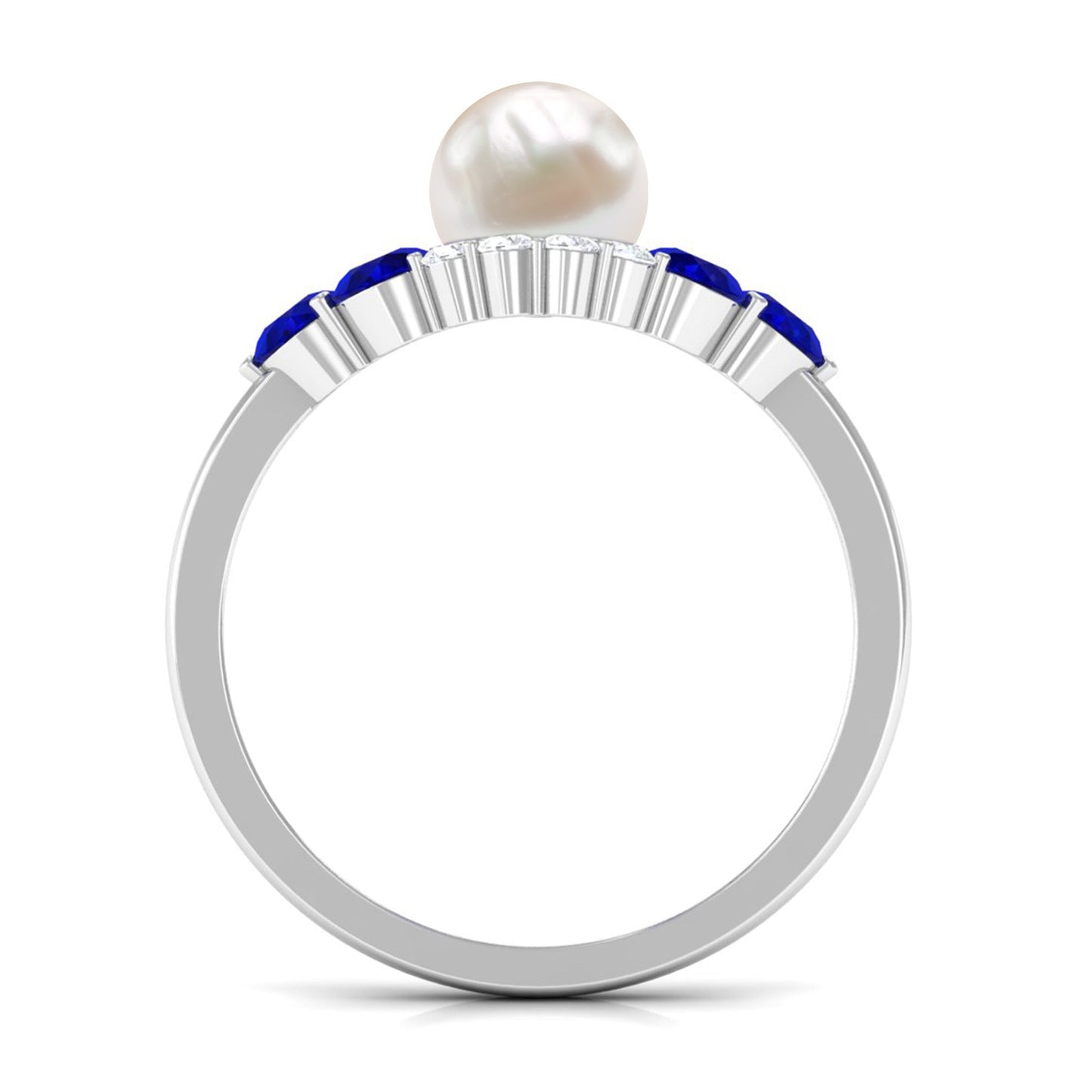 2 Carat Freshwater Pearl and Blue Sapphire Engagement Ring with Moissanite