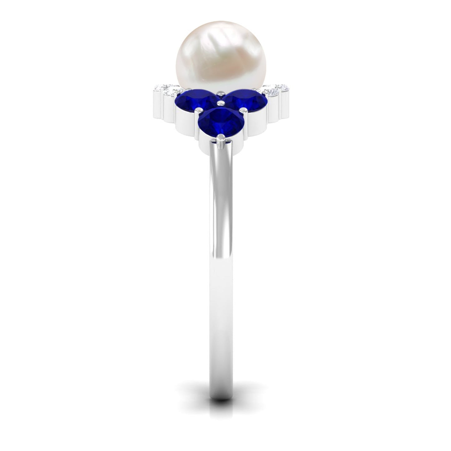 2 Carat Freshwater Pearl and Blue Sapphire Engagement Ring with Moissanite