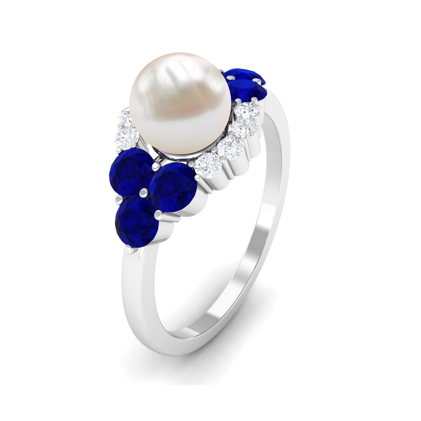 2 Carat Freshwater Pearl and Blue Sapphire Engagement Ring with Moissanite