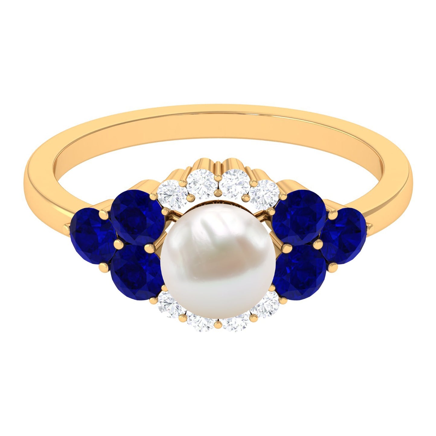 2 Carat Freshwater Pearl and Blue Sapphire Engagement Ring with Moissanite