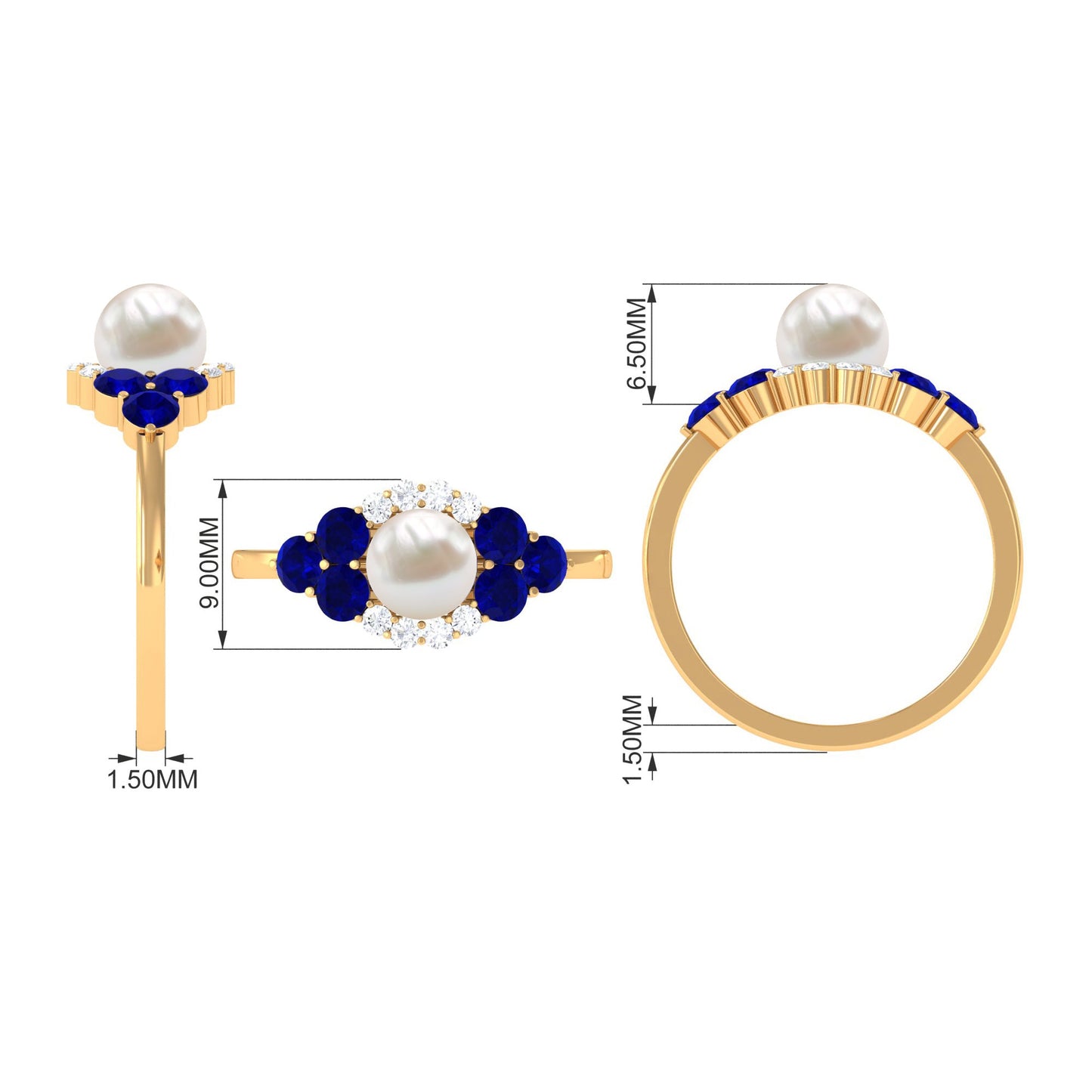 2 Carat Freshwater Pearl and Blue Sapphire Engagement Ring with Moissanite