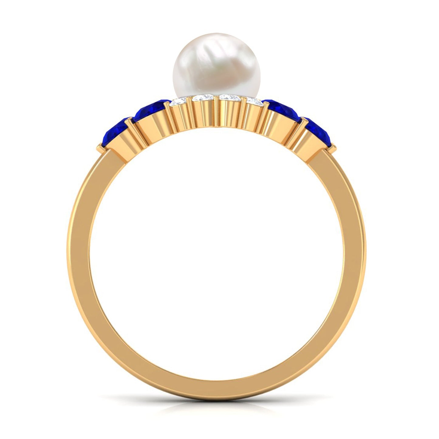 2 Carat Freshwater Pearl and Blue Sapphire Engagement Ring with Moissanite