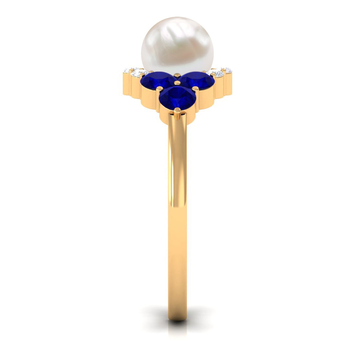2 Carat Freshwater Pearl and Blue Sapphire Engagement Ring with Moissanite