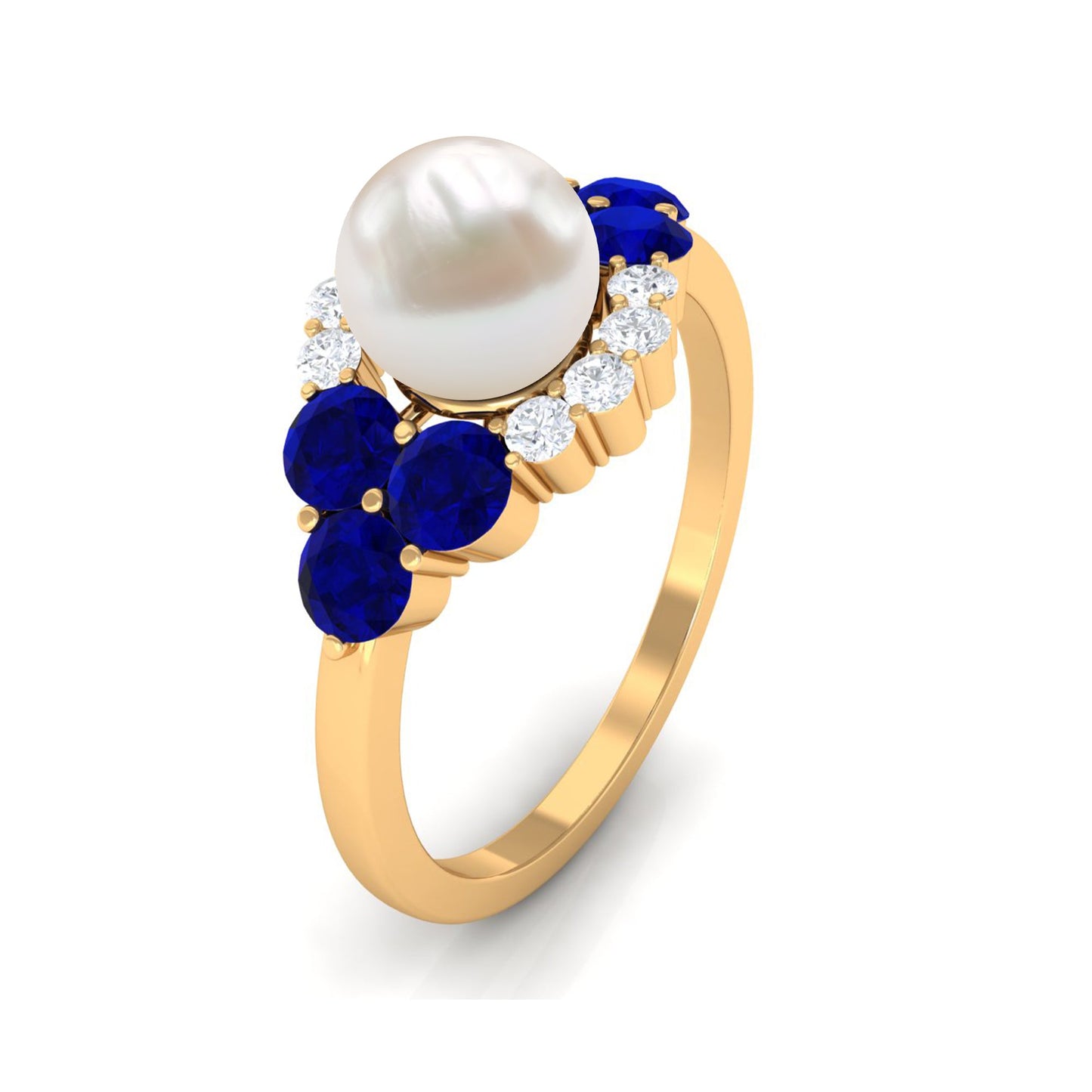 2 Carat Freshwater Pearl and Blue Sapphire Engagement Ring with Moissanite