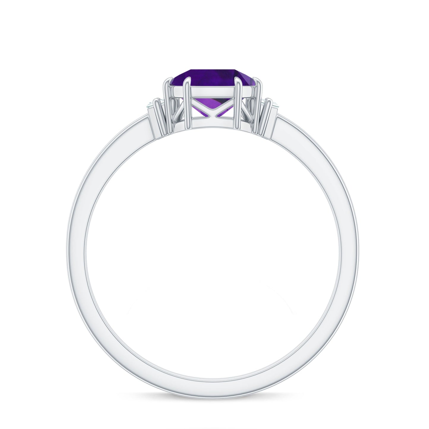 Claw Set Asscher Cut Amethyst Solitaire Ring with Diamond