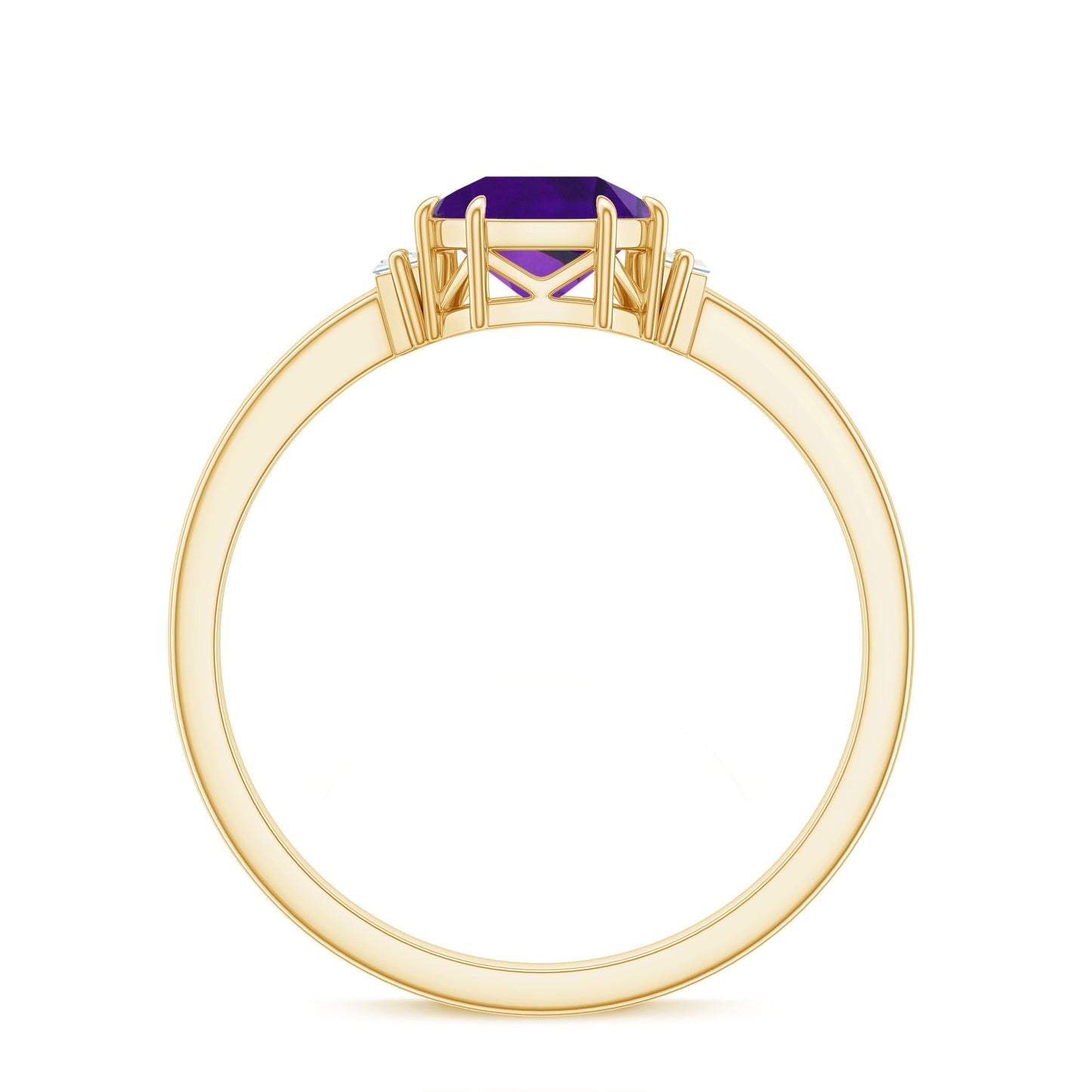 Claw Set Asscher Cut Amethyst Solitaire Ring with Diamond