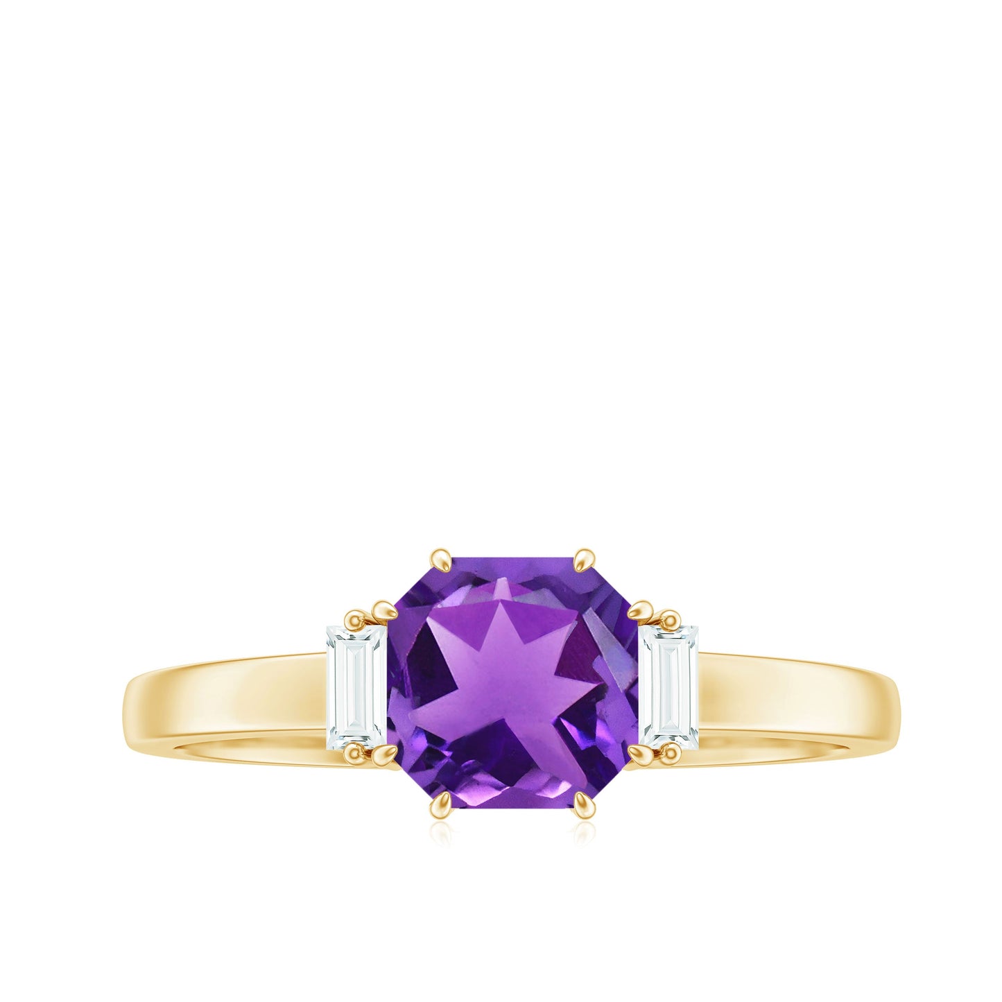 Claw Set Asscher Cut Amethyst Solitaire Ring with Diamond