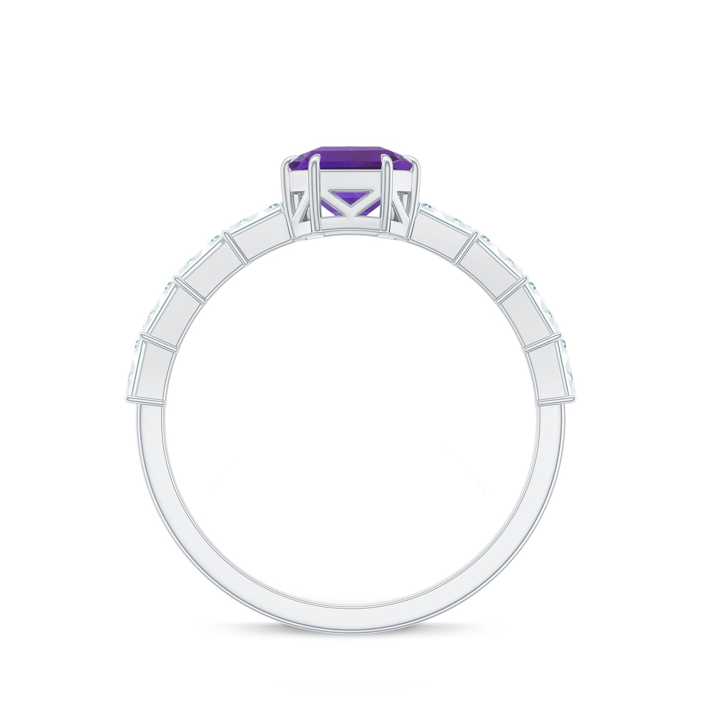 Asscher Amethyst Solitaire Engagement Ring with Diamond