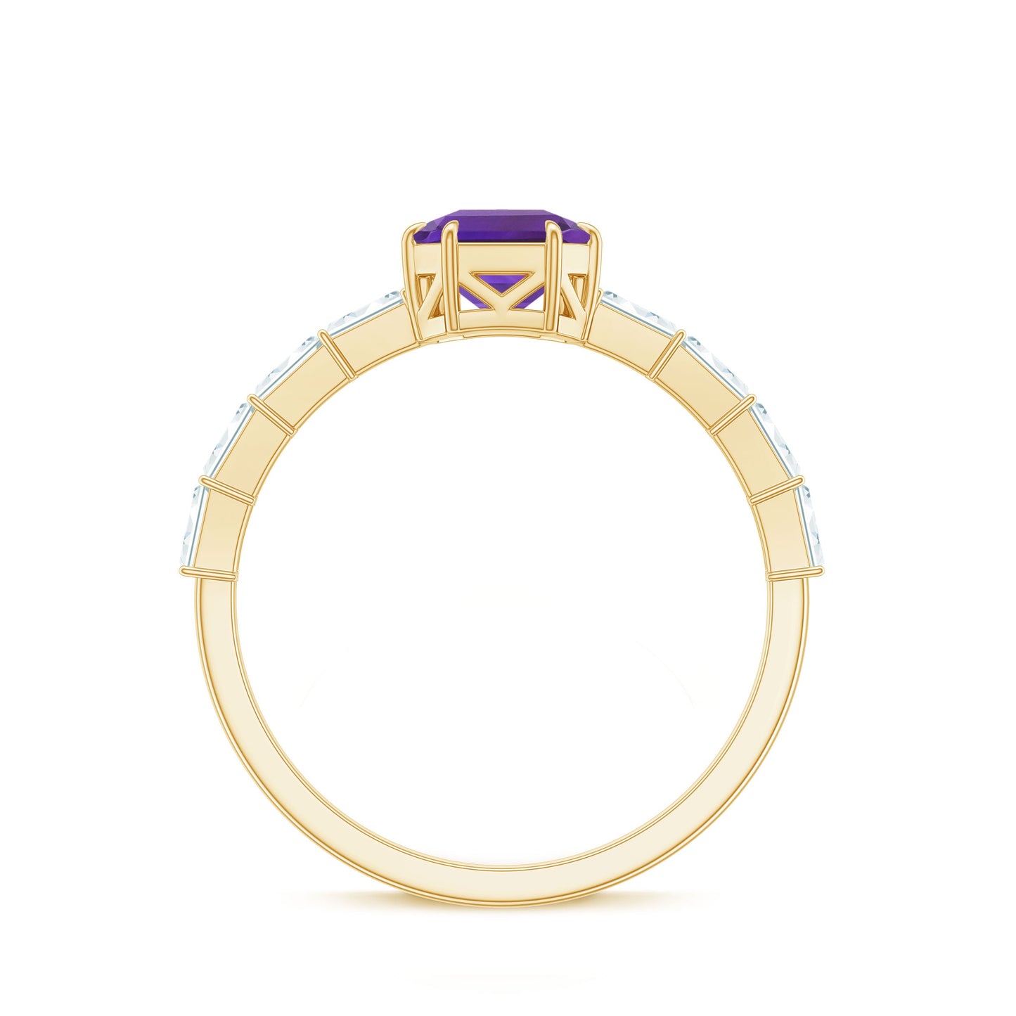 Asscher Amethyst Solitaire Engagement Ring with Diamond