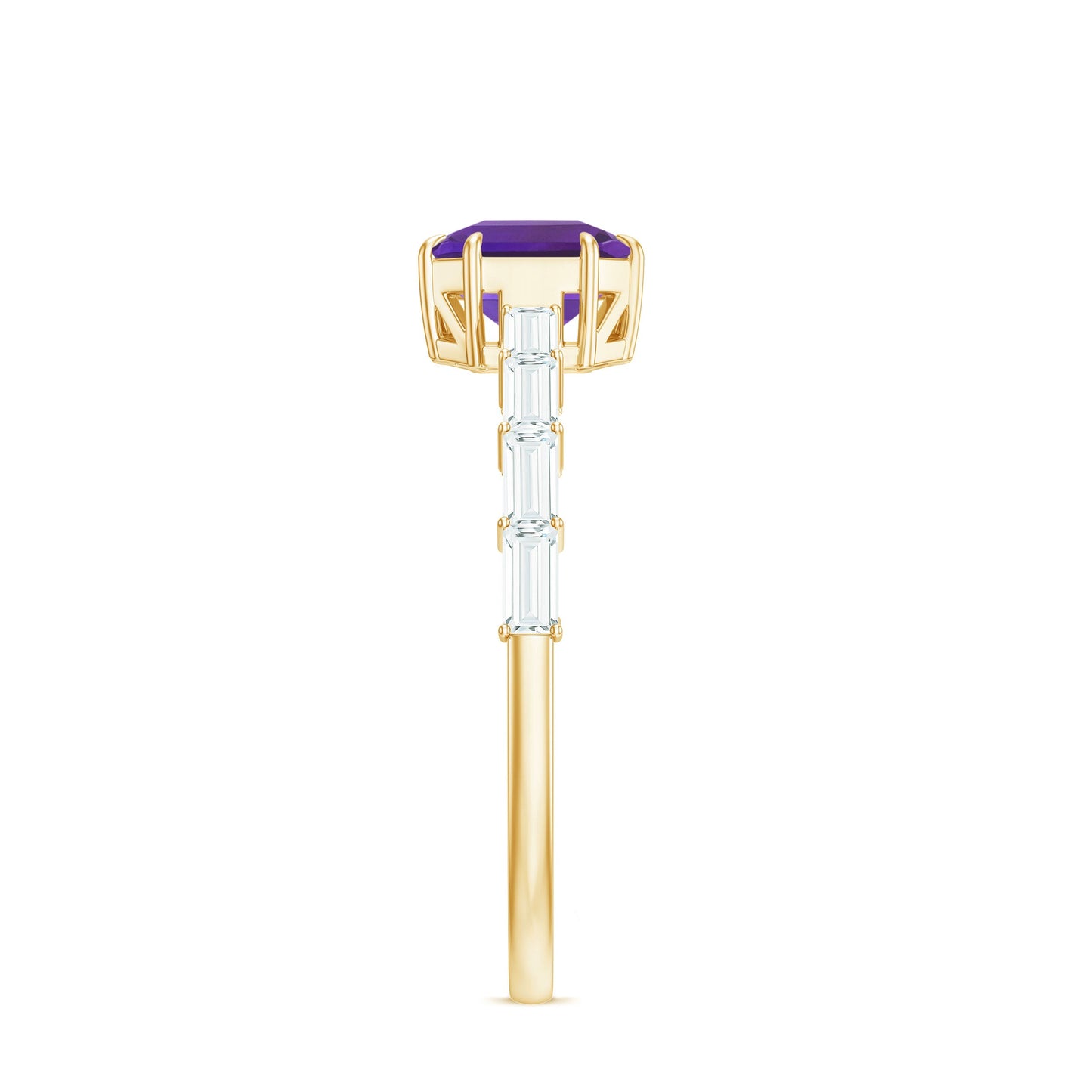Asscher Amethyst Solitaire Engagement Ring with Diamond