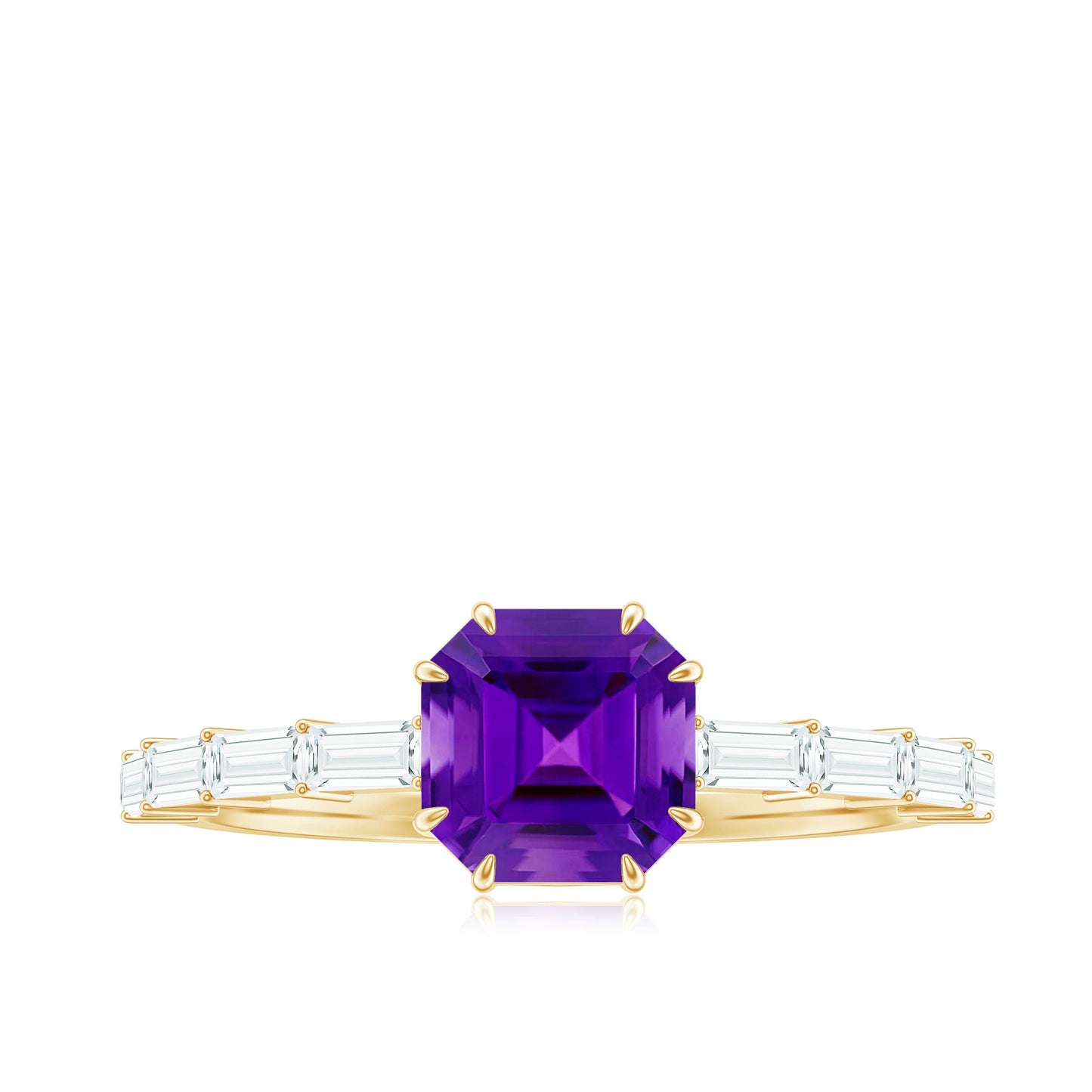 Asscher Amethyst Solitaire Engagement Ring with Diamond