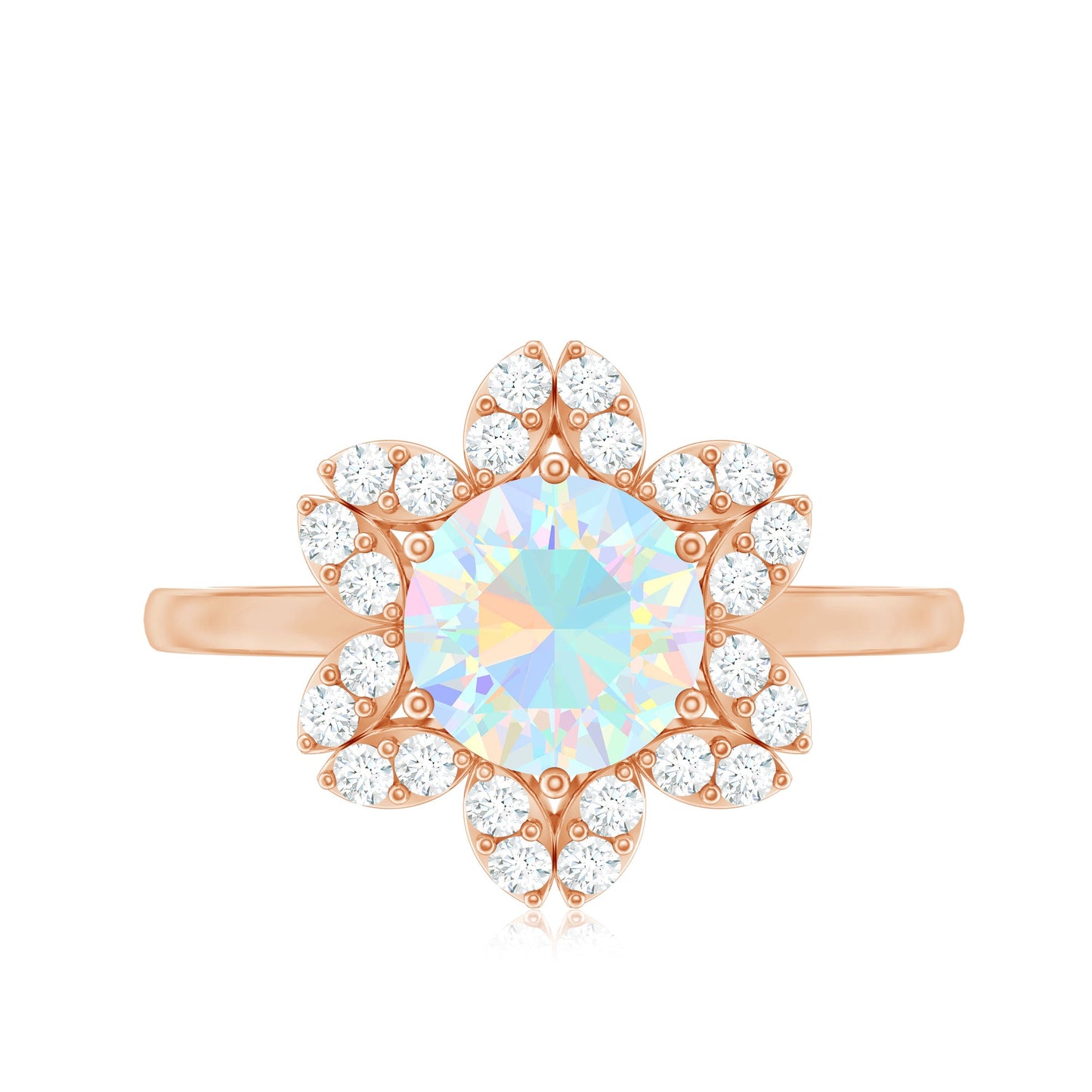8mm Round Shape Ethiopian Opal Floral Engagement Ring with Diamond