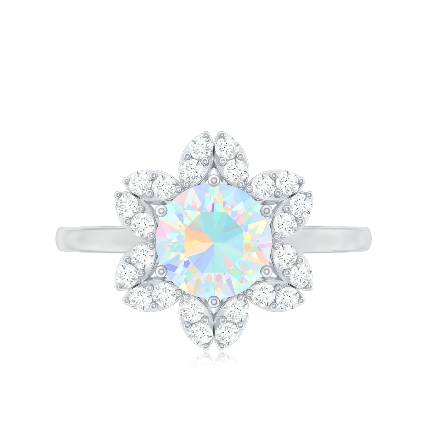 8mm Round Shape Ethiopian Opal Floral Engagement Ring with Diamond