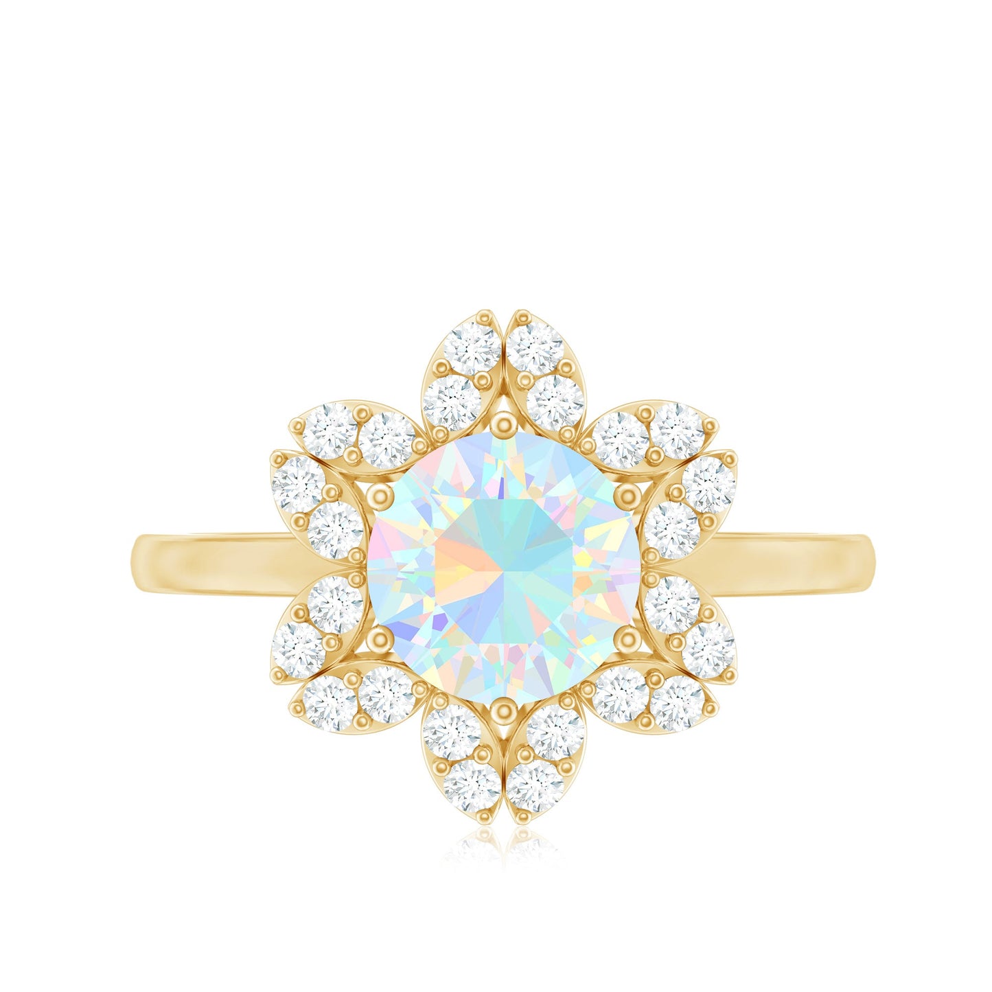 8mm Round Shape Ethiopian Opal Floral Engagement Ring with Diamond