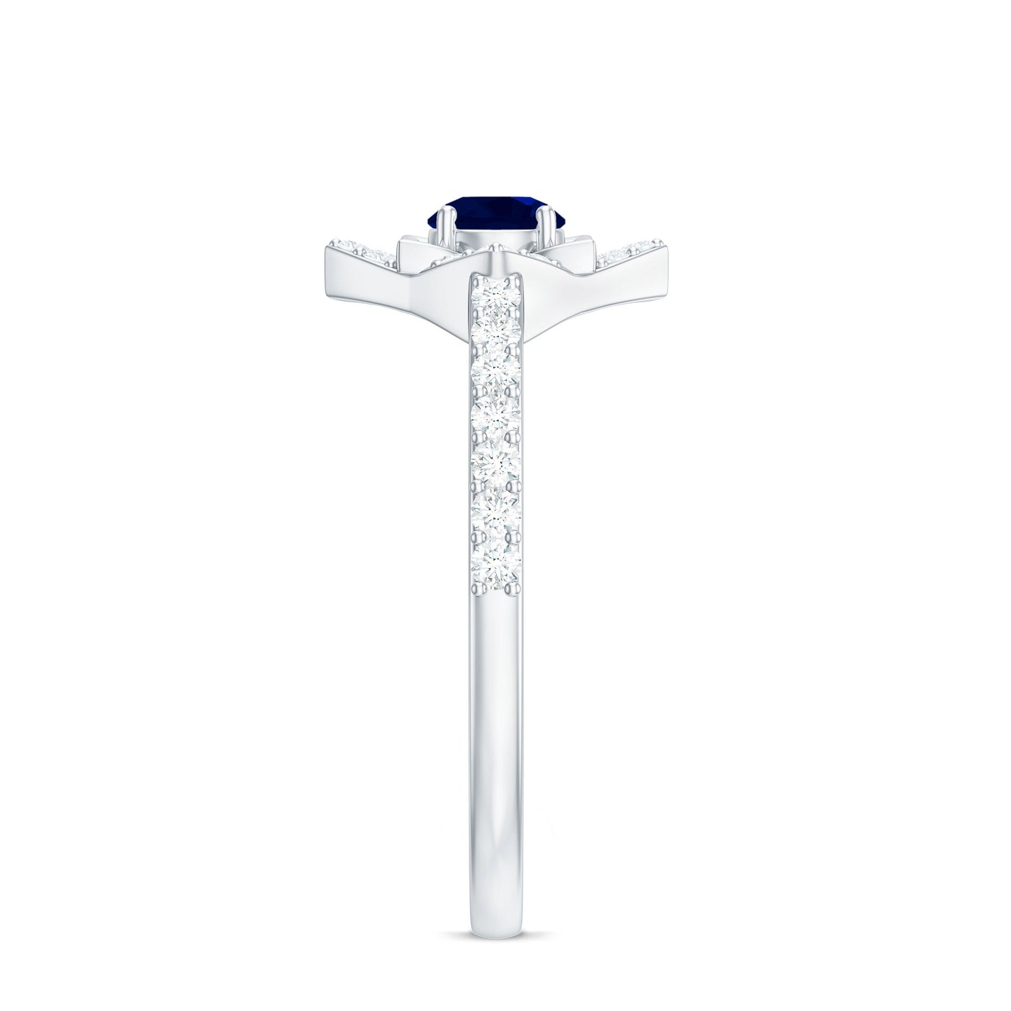 3/4 CT Minimal Blue Sapphire and Diamond Flower Ring