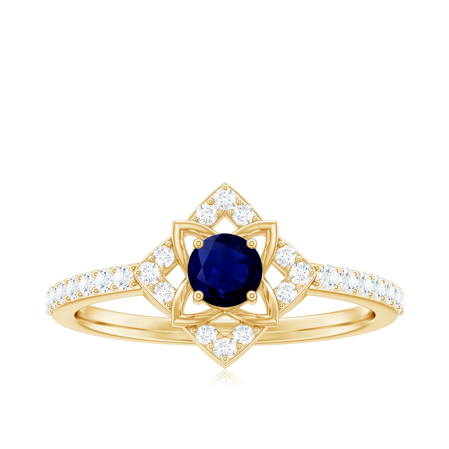 3/4 CT Minimal Blue Sapphire and Diamond Flower Ring