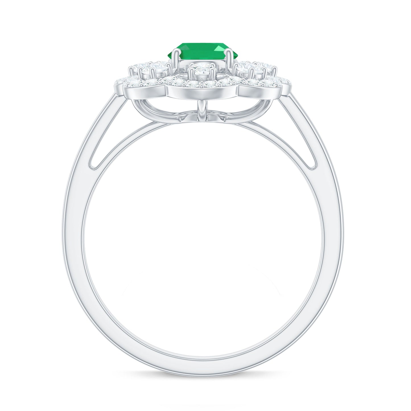 Vintage Looking Oval Emerald Designer Engagement Ring with Moissanite