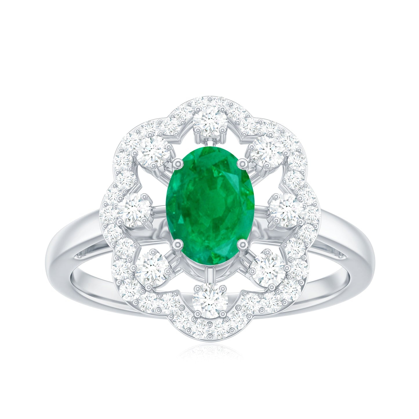 Vintage Looking Oval Emerald Designer Engagement Ring with Moissanite