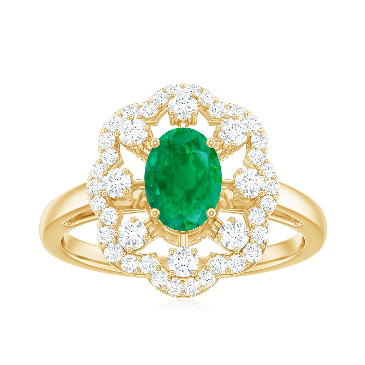 Vintage Looking Oval Emerald Designer Engagement Ring with Moissanite