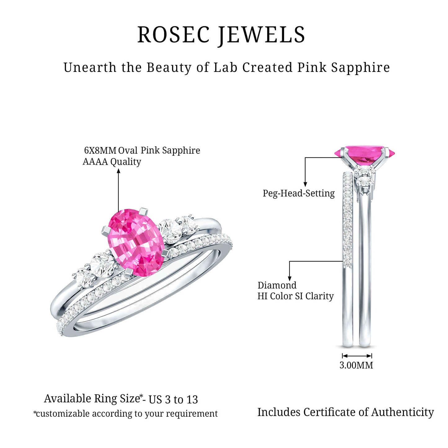 1.50 CT Oval Cut Solitaire Created Pink Sapphire Ring Set with Diamond
