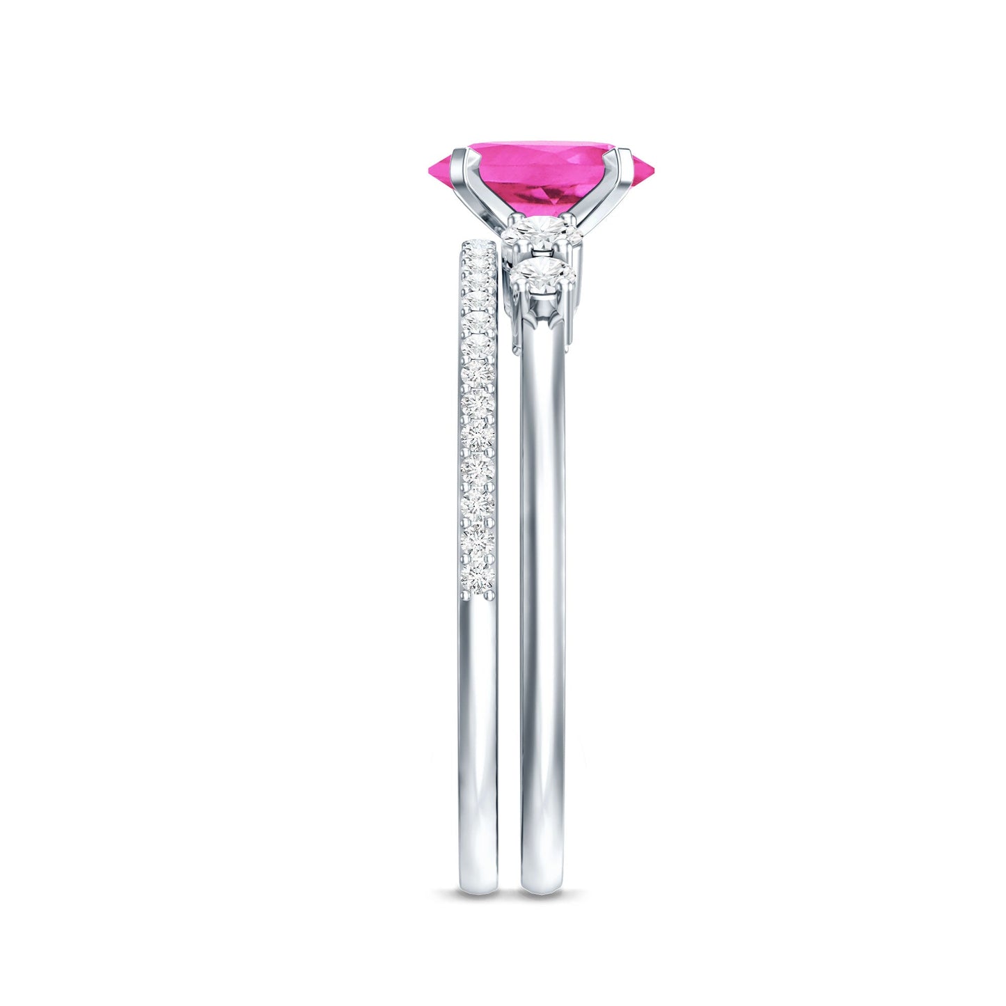 1.50 CT Oval Cut Solitaire Created Pink Sapphire Ring Set with Diamond