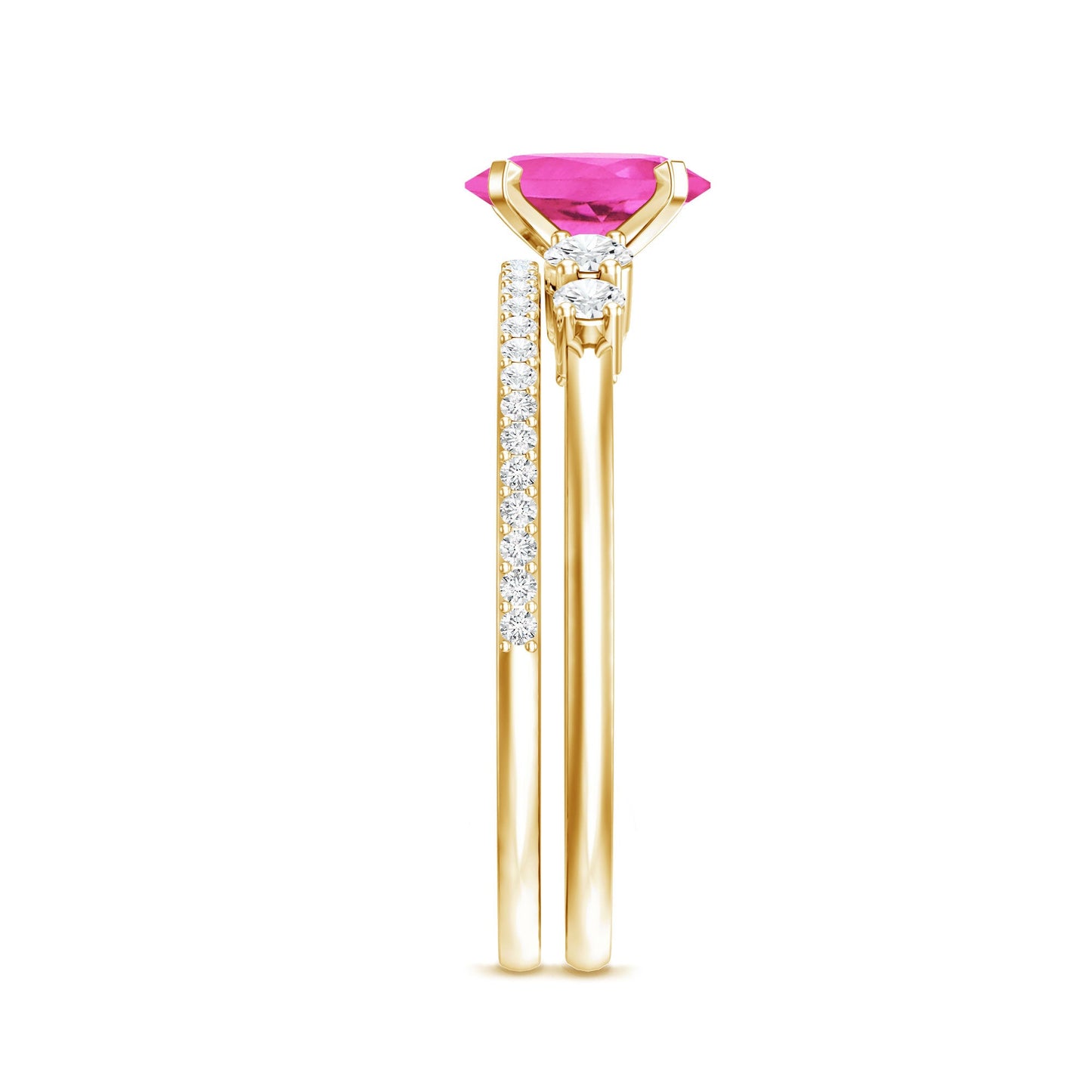 1.50 CT Oval Cut Solitaire Created Pink Sapphire Ring Set with Diamond