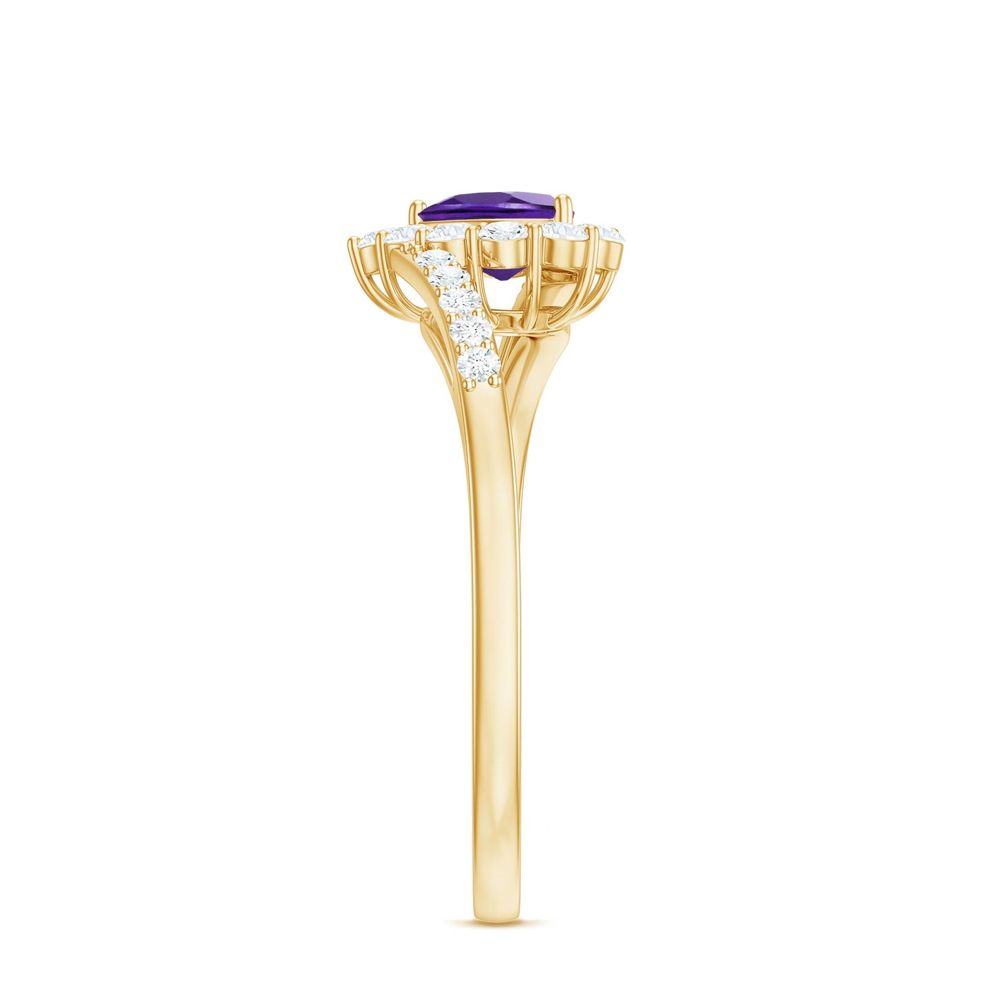 1.5 CT Heart Shape Amethyst Bypass Promise Ring with Diamond Halo