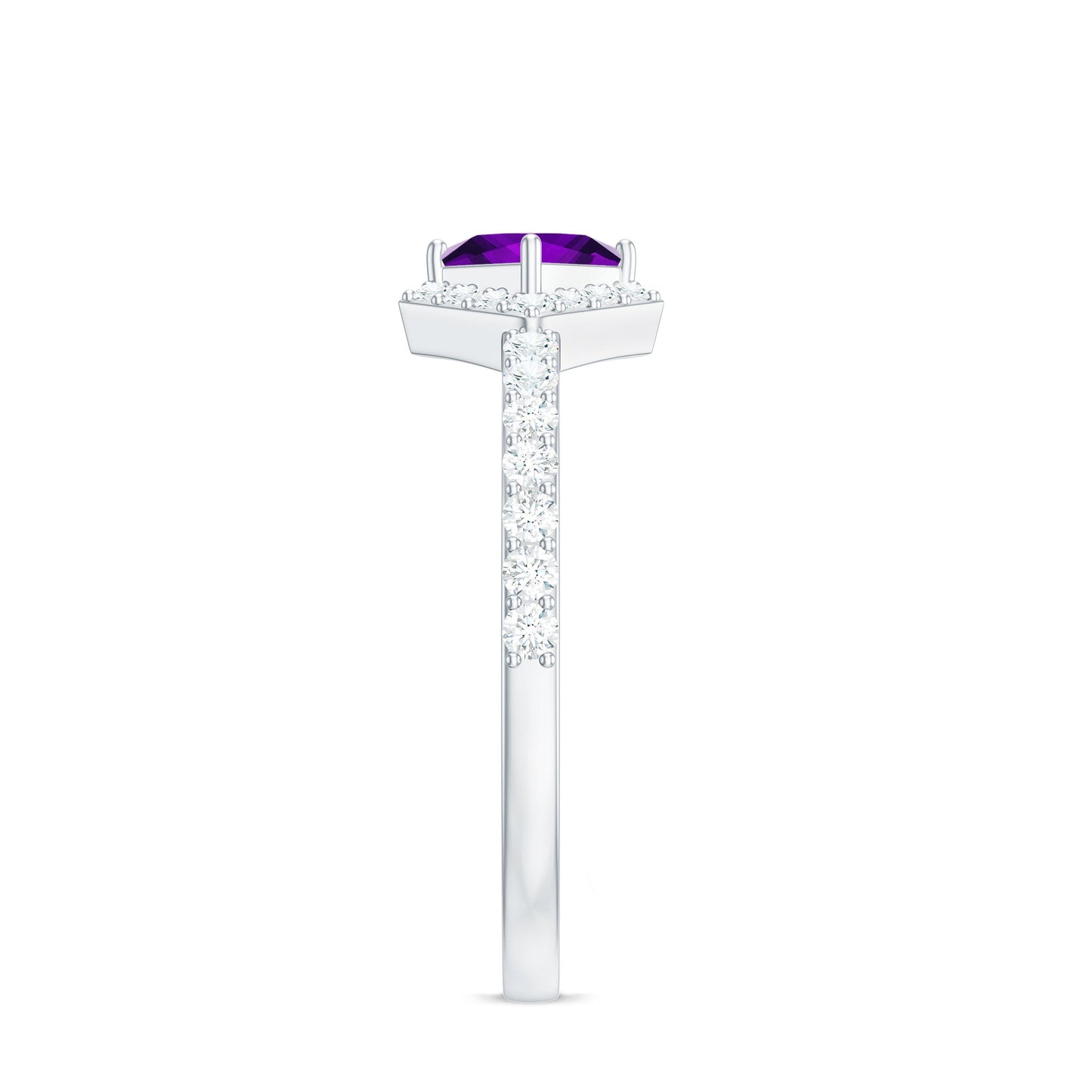3/4 Ct Princess Amethyst Half Halo Promise Ring with Diamond
