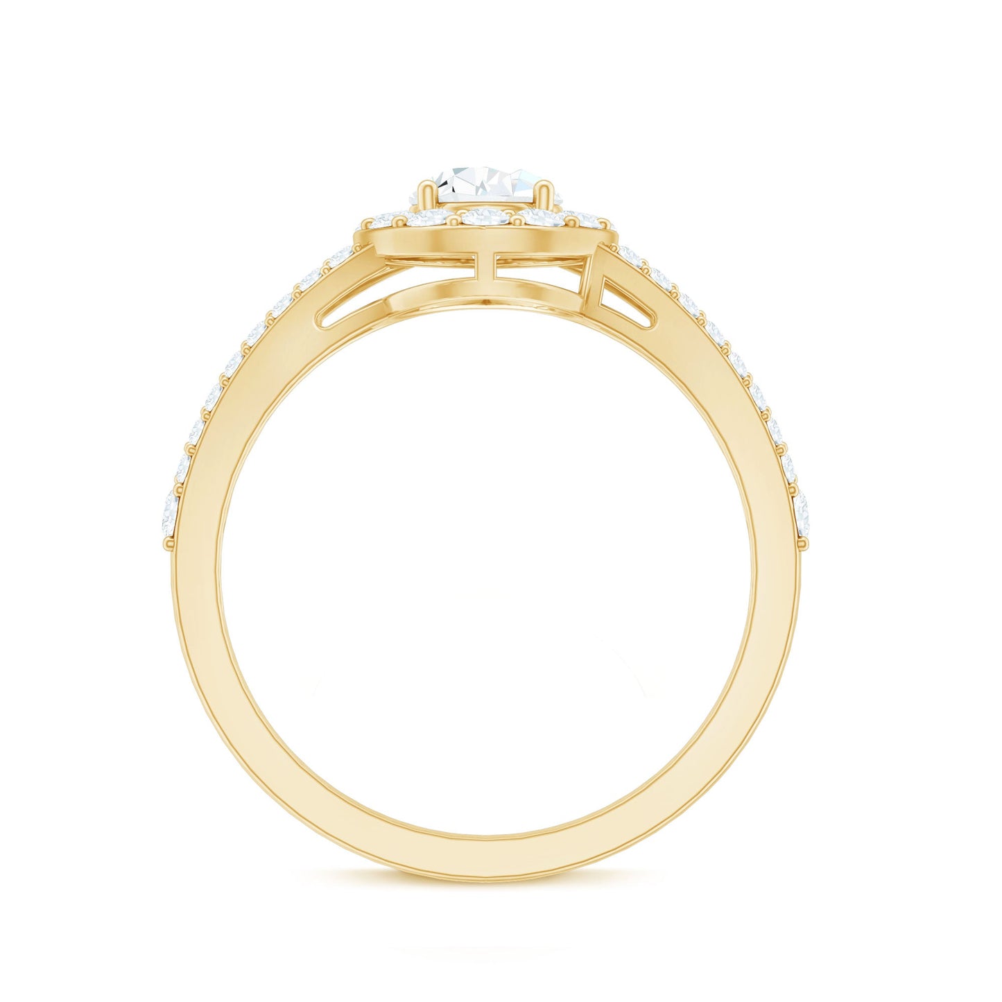 Pear Shape Cubic Zirconia Halo Engagement Ring in Split Shank
