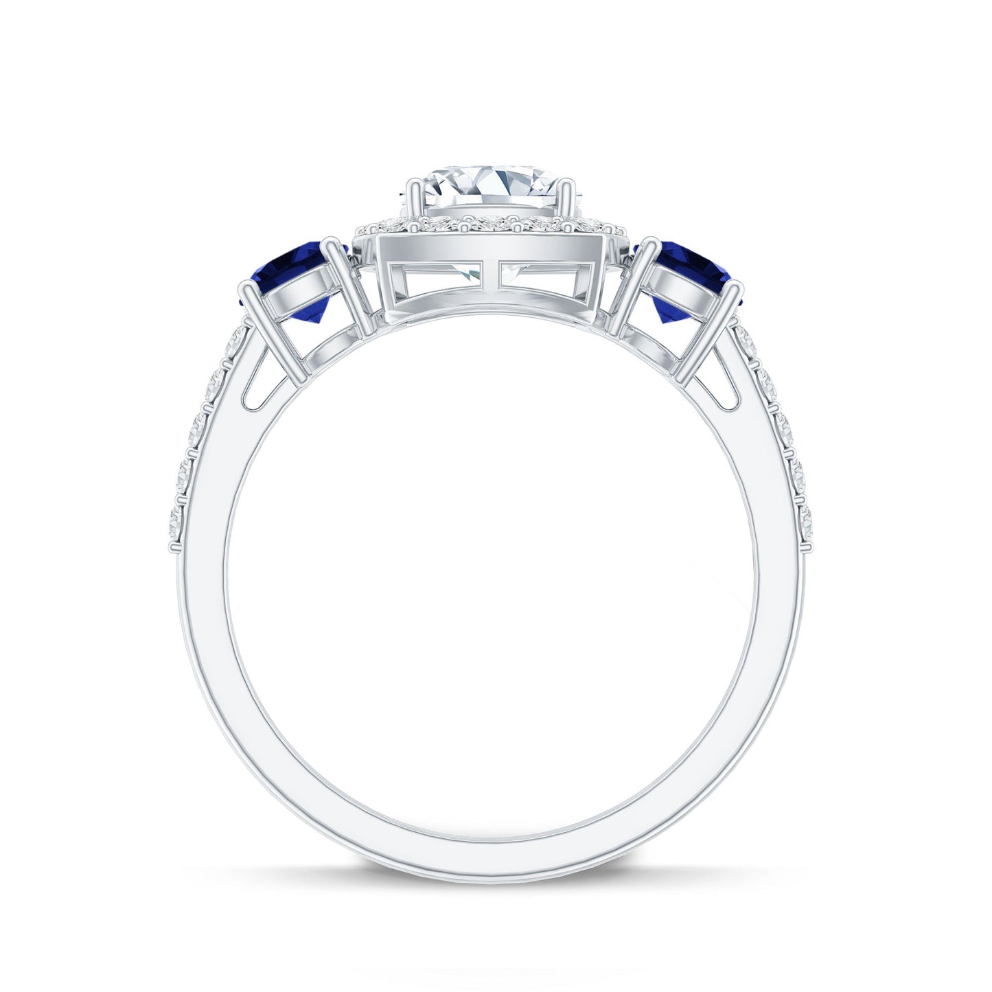 Certified 1.7 Carat Cushion Cut Lab Grown Diamond Engagement Ring with Blue Sapphire