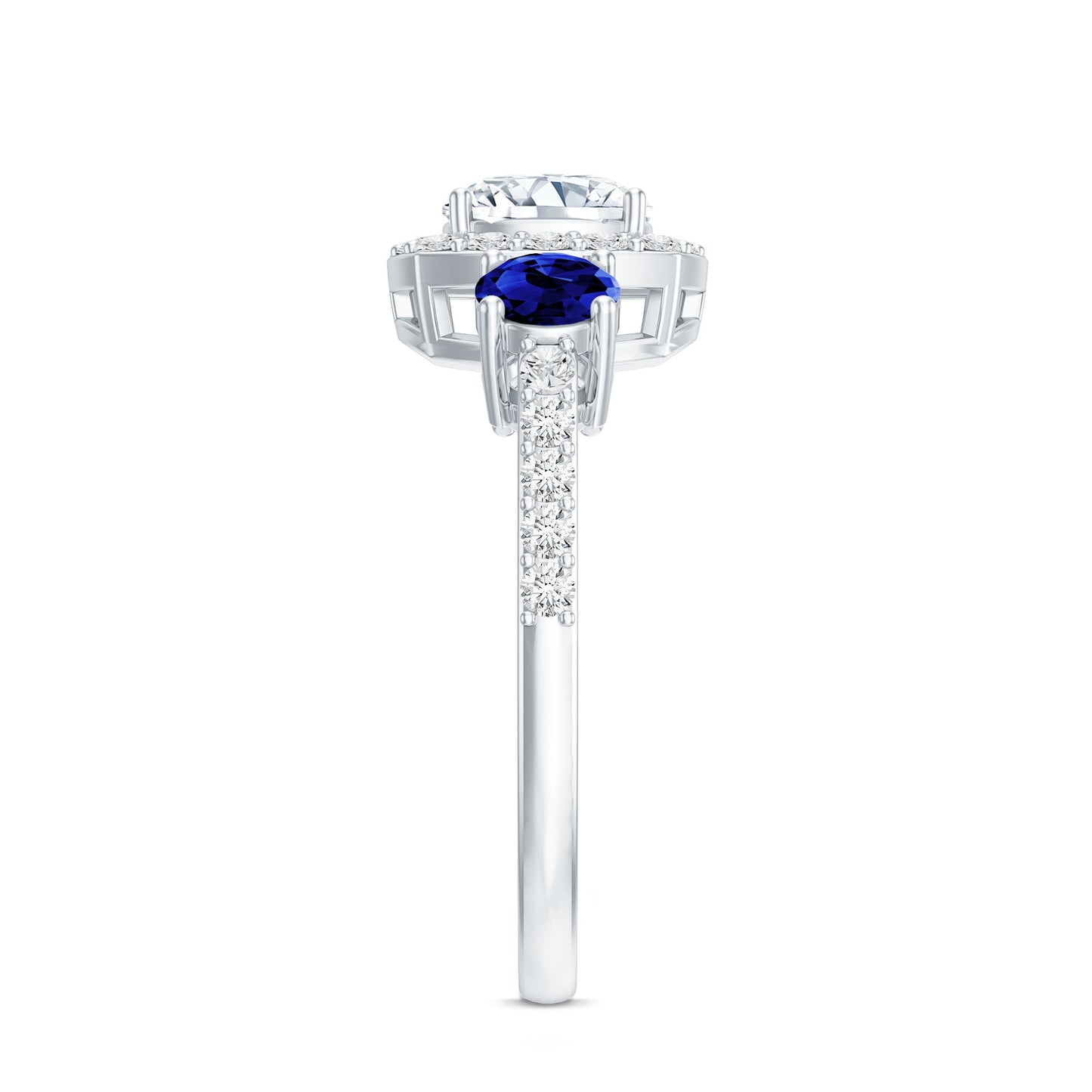 Certified 1.7 Carat Cushion Cut Lab Grown Diamond Engagement Ring with Blue Sapphire