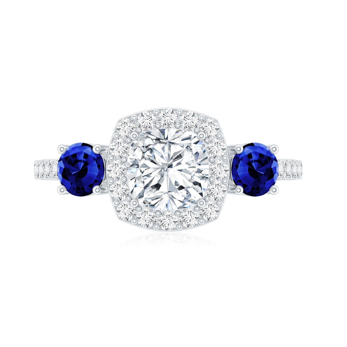 Certified 1.7 Carat Cushion Cut Lab Grown Diamond Engagement Ring with Blue Sapphire