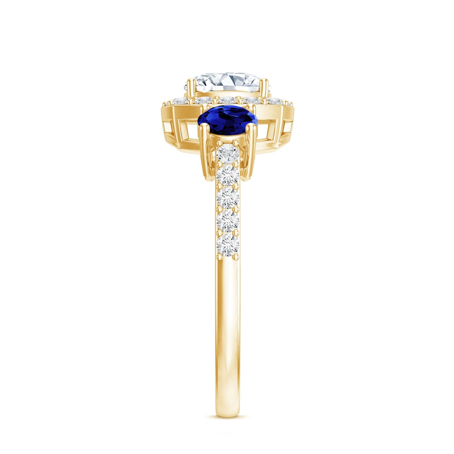 Certified 1.7 Carat Cushion Cut Lab Grown Diamond Engagement Ring with Blue Sapphire