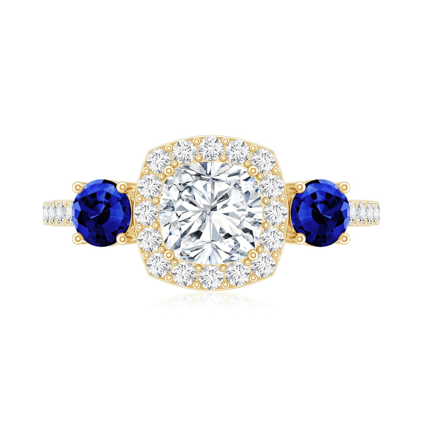 Certified 1.7 Carat Cushion Cut Lab Grown Diamond Engagement Ring with Blue Sapphire