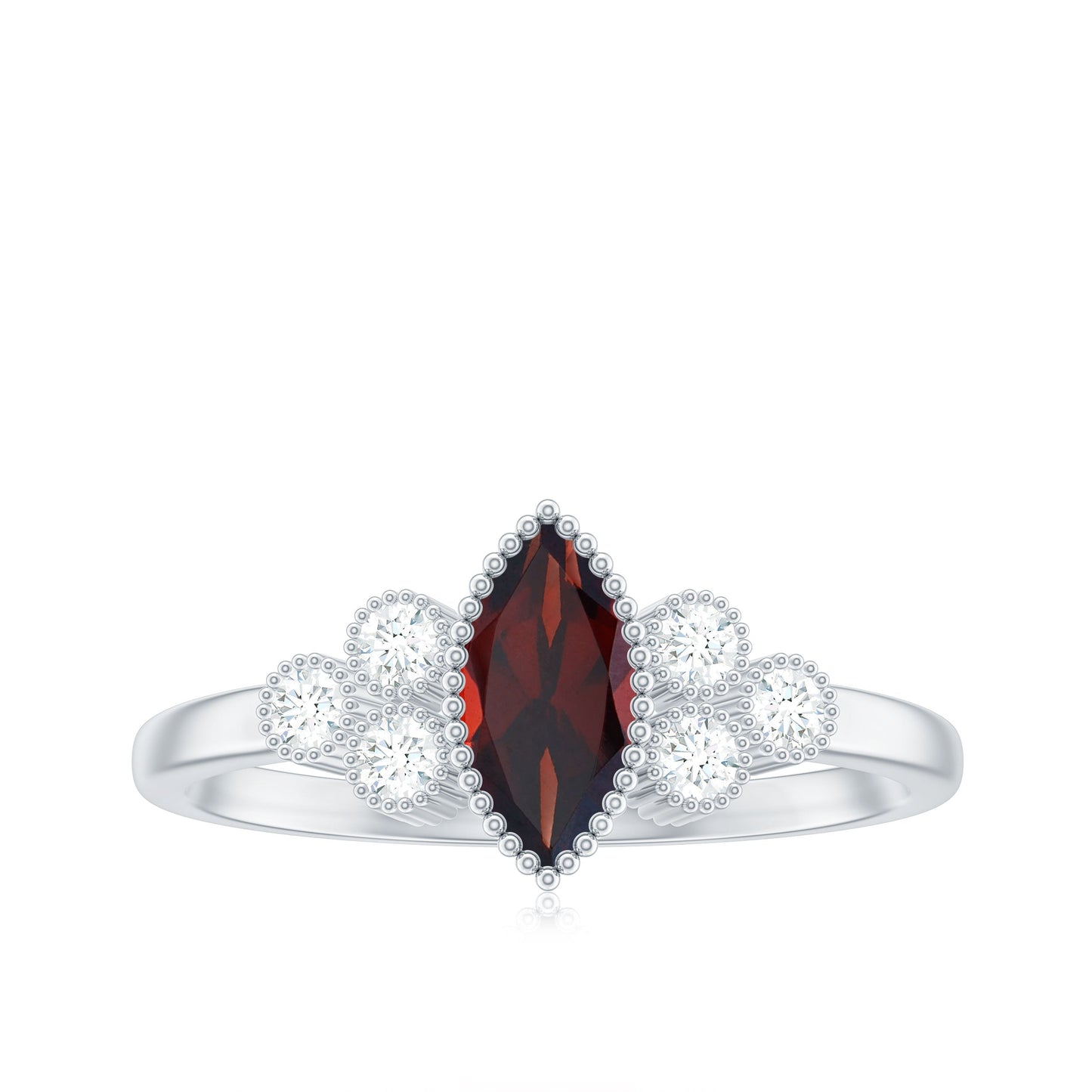 Natural 4X8mm Garnet Marquise Engagement Ring with Diamond